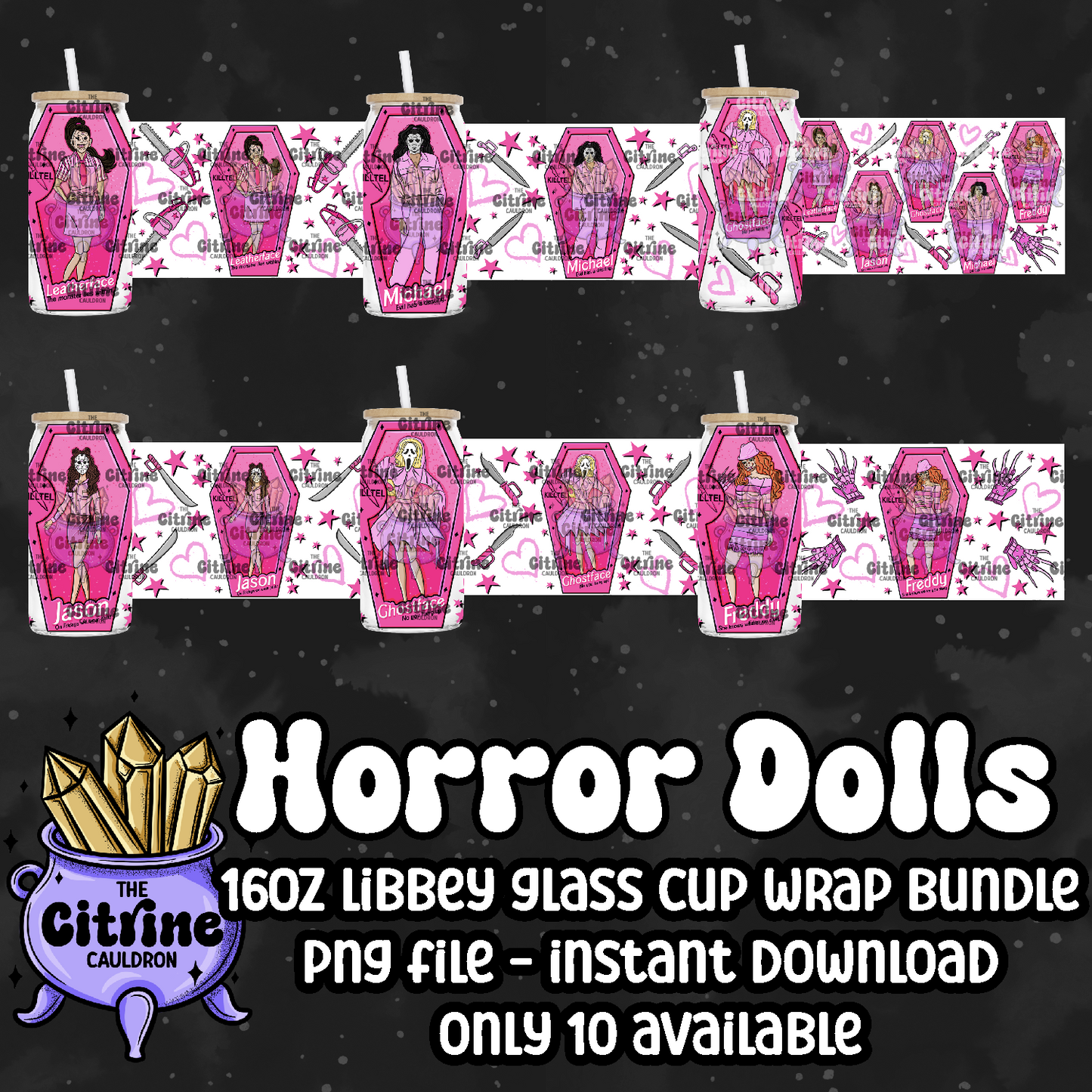 Horror Dolls Pink - PNG Wrap for Libbey 16oz Glass Can