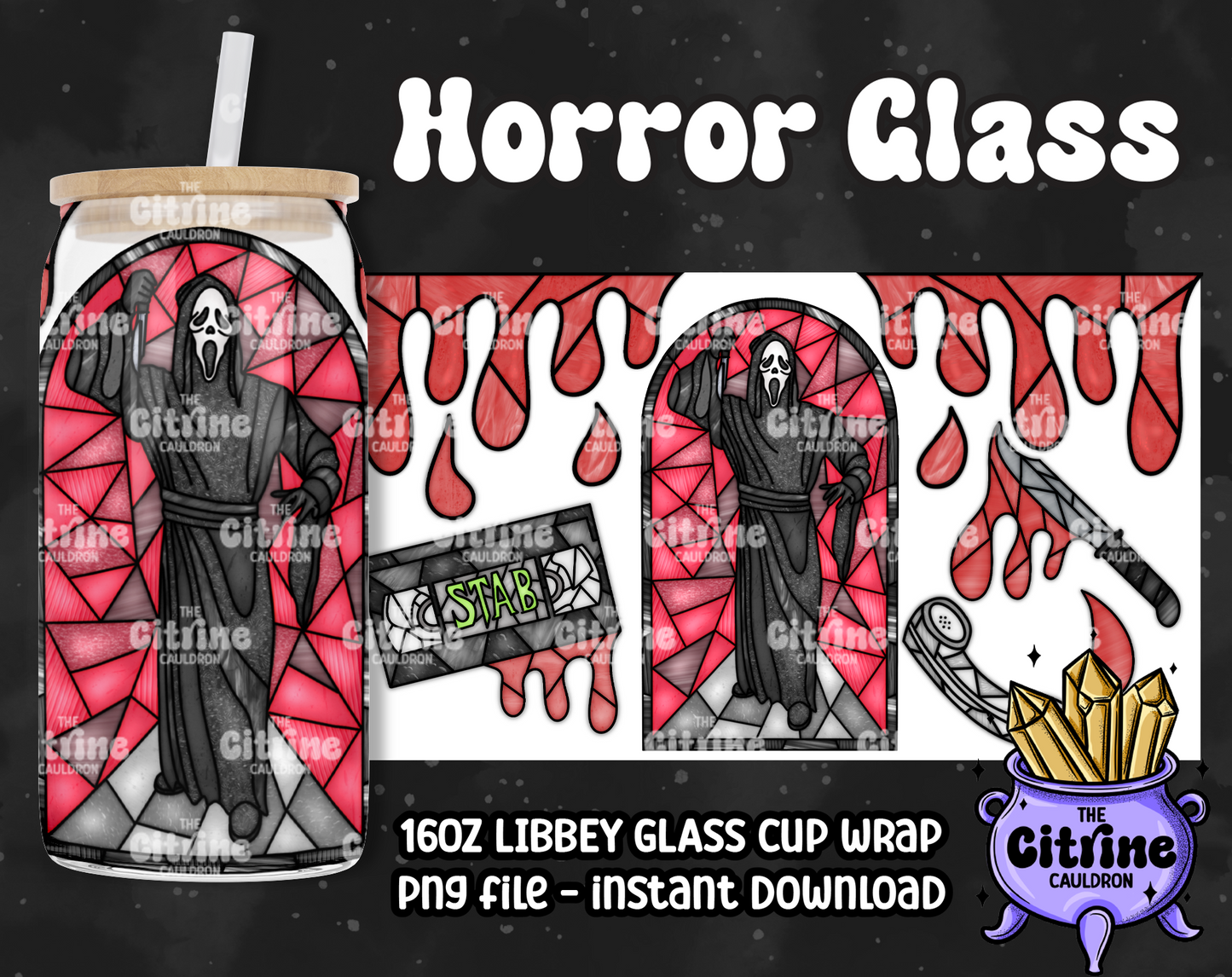 Horror Glass - PNG Wrap for Libbey 16oz Glass Can