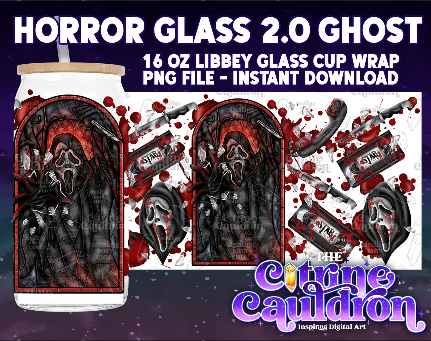 Horror Glass 2.0 Ghost - PNG Wrap for Libbey 16oz Glass Can