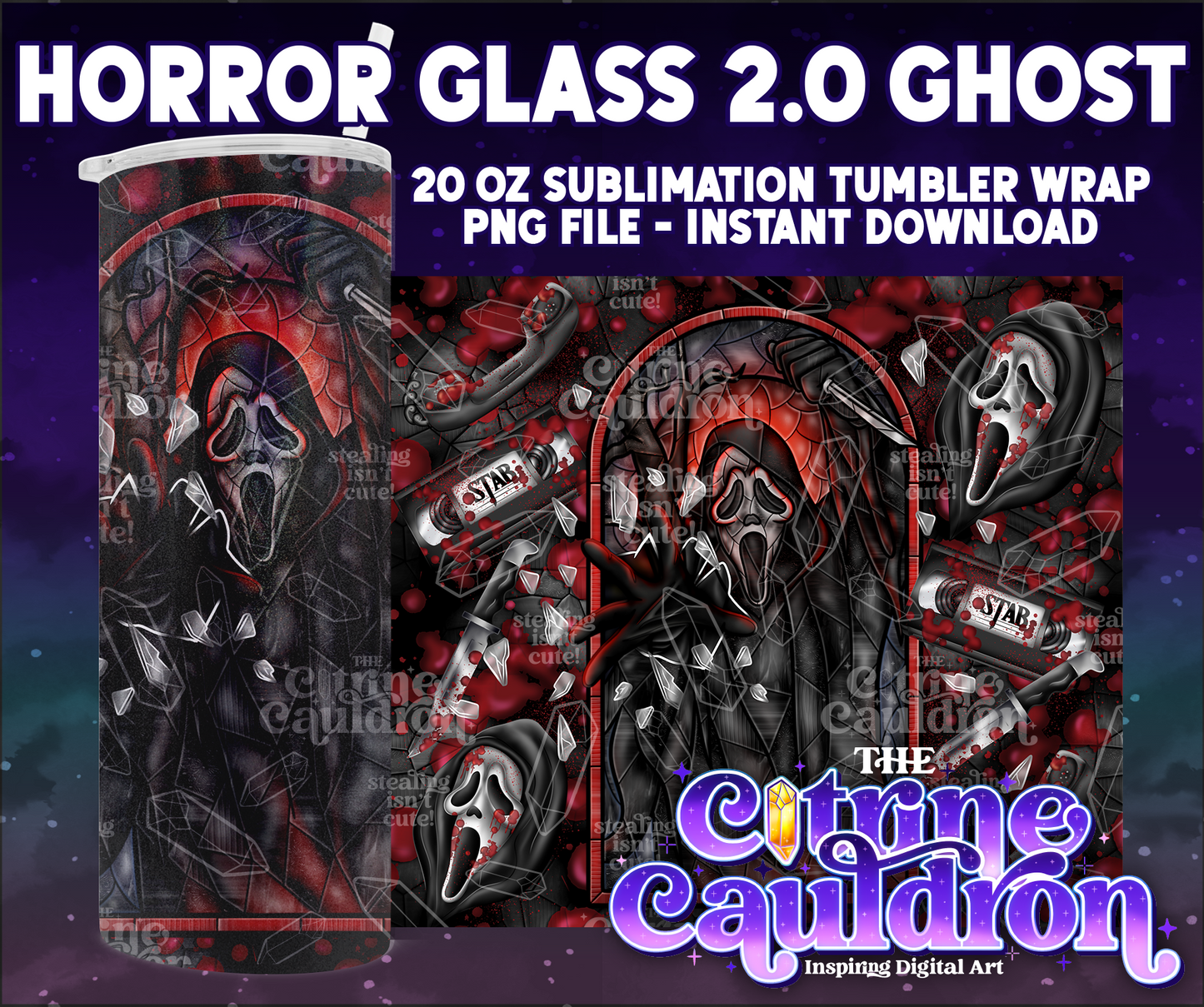 Horror Glass 2.0 Ghost - PNG Wrap for Sublimation 20oz Tumbler