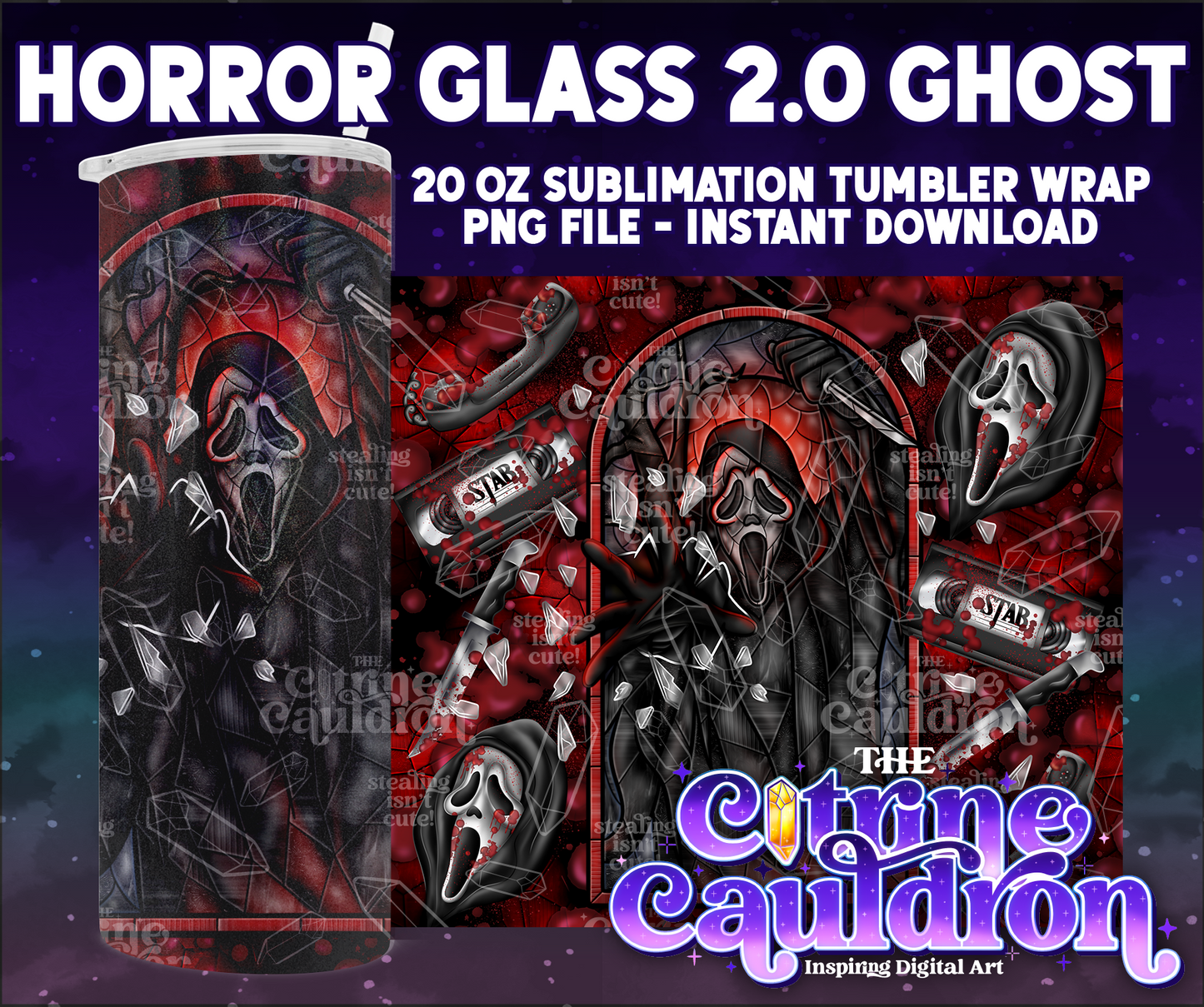 Horror Glass 2.0 Ghost - PNG Wrap for Sublimation 20oz Tumbler