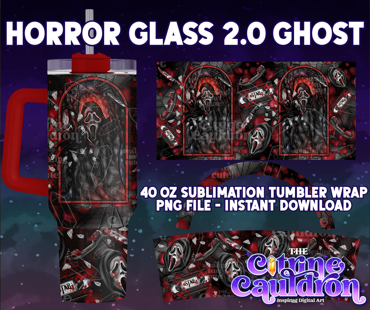 Horror Glass 2.0 Ghost - PNG Wrap for Sublimation 40oz Tumbler