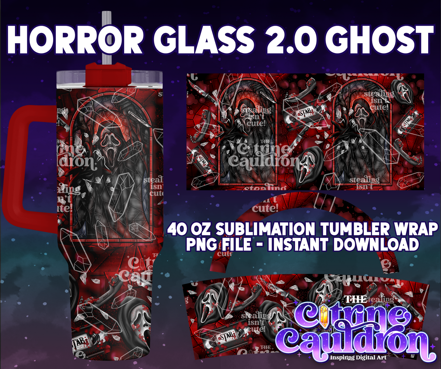 Horror Glass 2.0 Ghost - PNG Wrap for Sublimation 40oz Tumbler