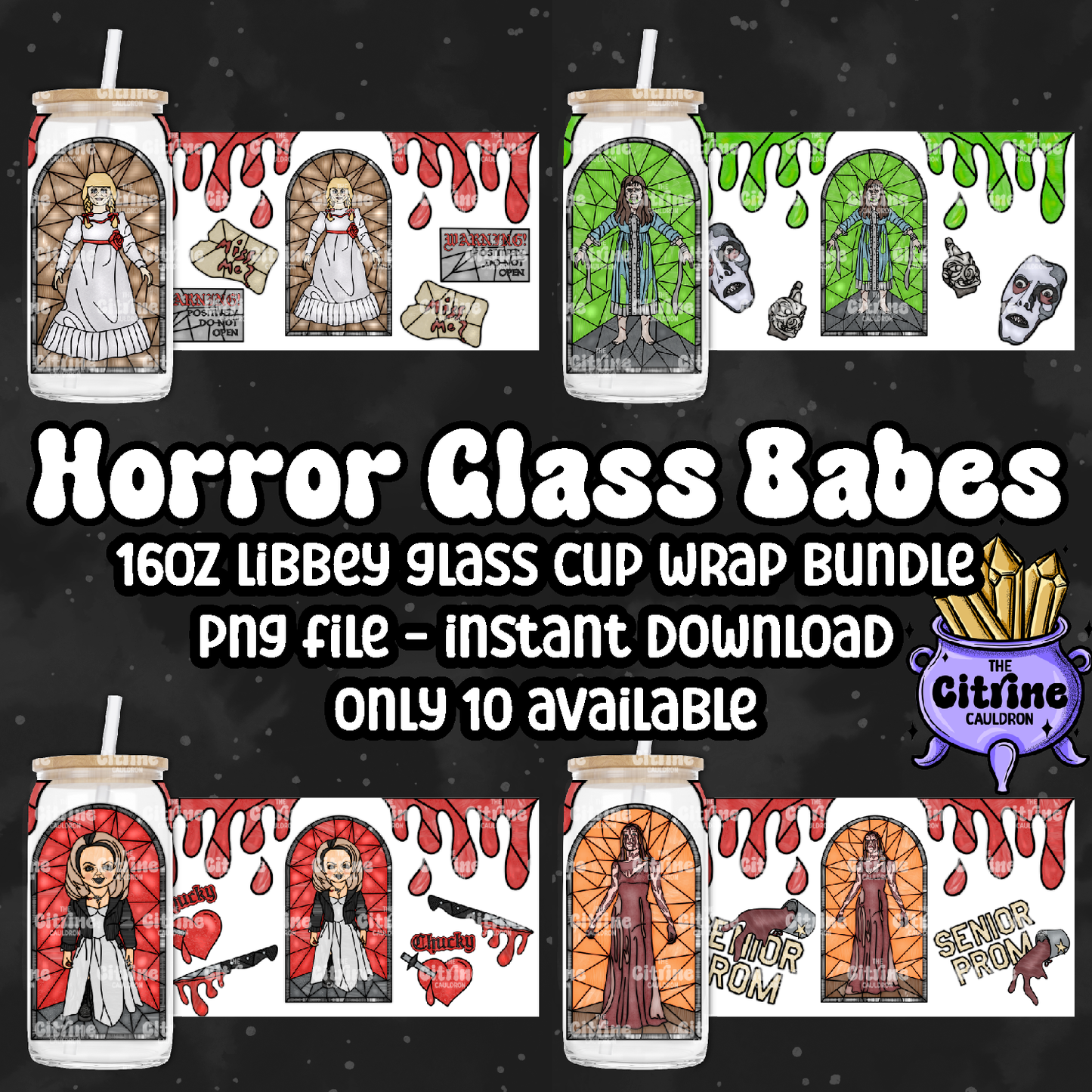 Horror Glass Babes - PNG Wrap for Libbey 16oz Glass Can