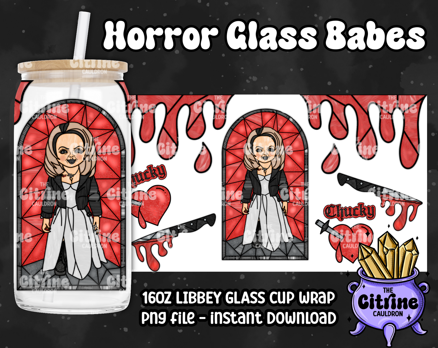 Horror Glass Babes - PNG Wrap for Libbey 16oz Glass Can