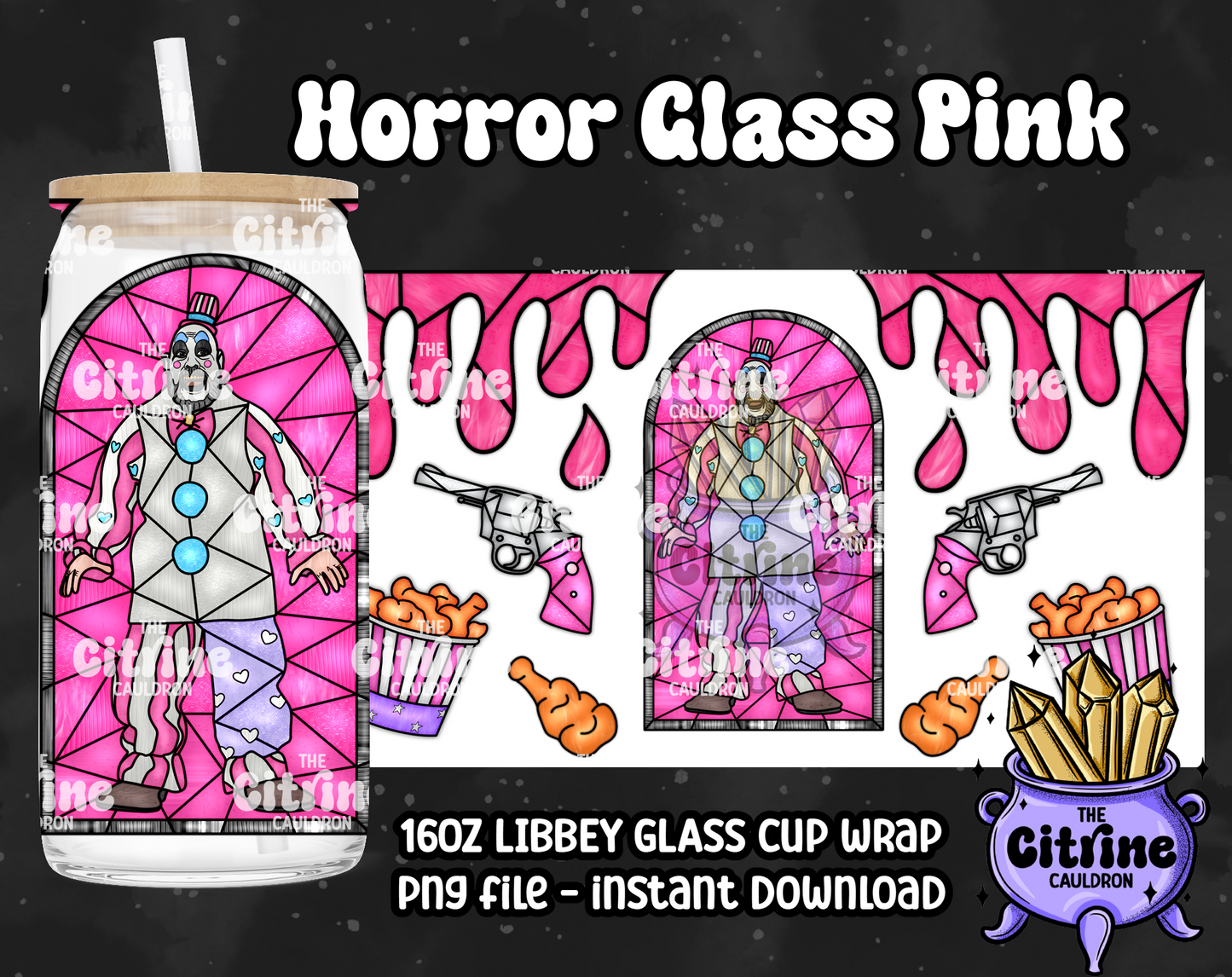 Horror Glass Pink - PNG Wrap for Libbey 16oz Glass Can