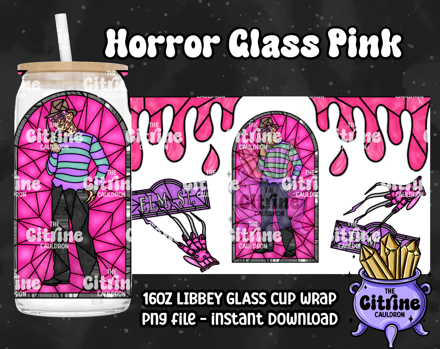Horror Glass Pink - PNG Wrap for Libbey 16oz Glass Can