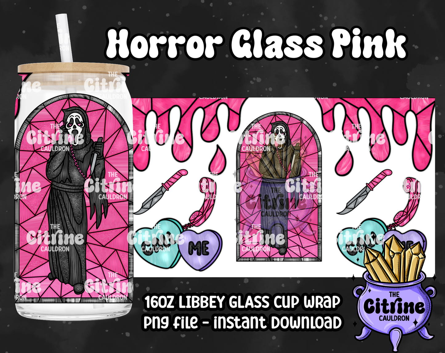 Horror Glass Pink - PNG Wrap for Libbey 16oz Glass Can