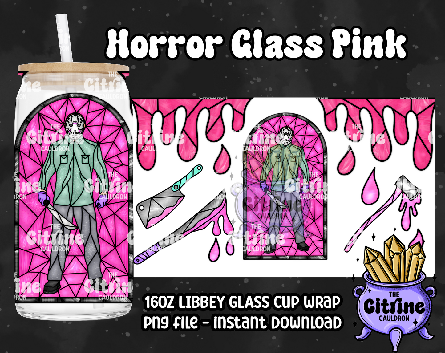 Horror Glass Pink - PNG Wrap for Libbey 16oz Glass Can