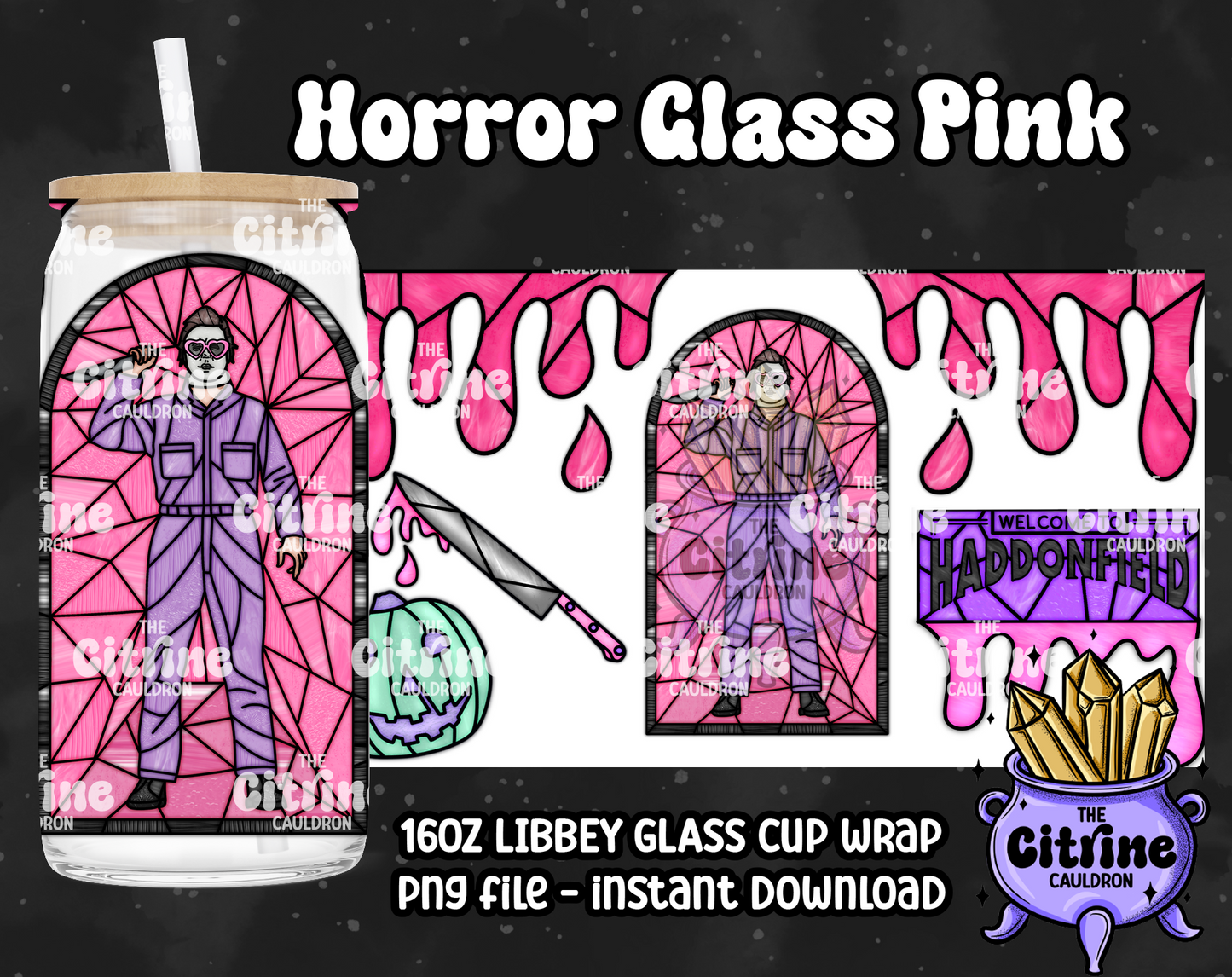 Horror Glass Pink - PNG Wrap for Libbey 16oz Glass Can