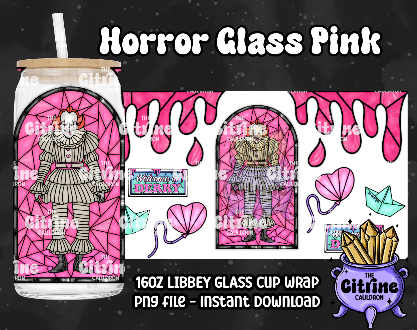 Horror Glass Pink - PNG Wrap for Libbey 16oz Glass Can