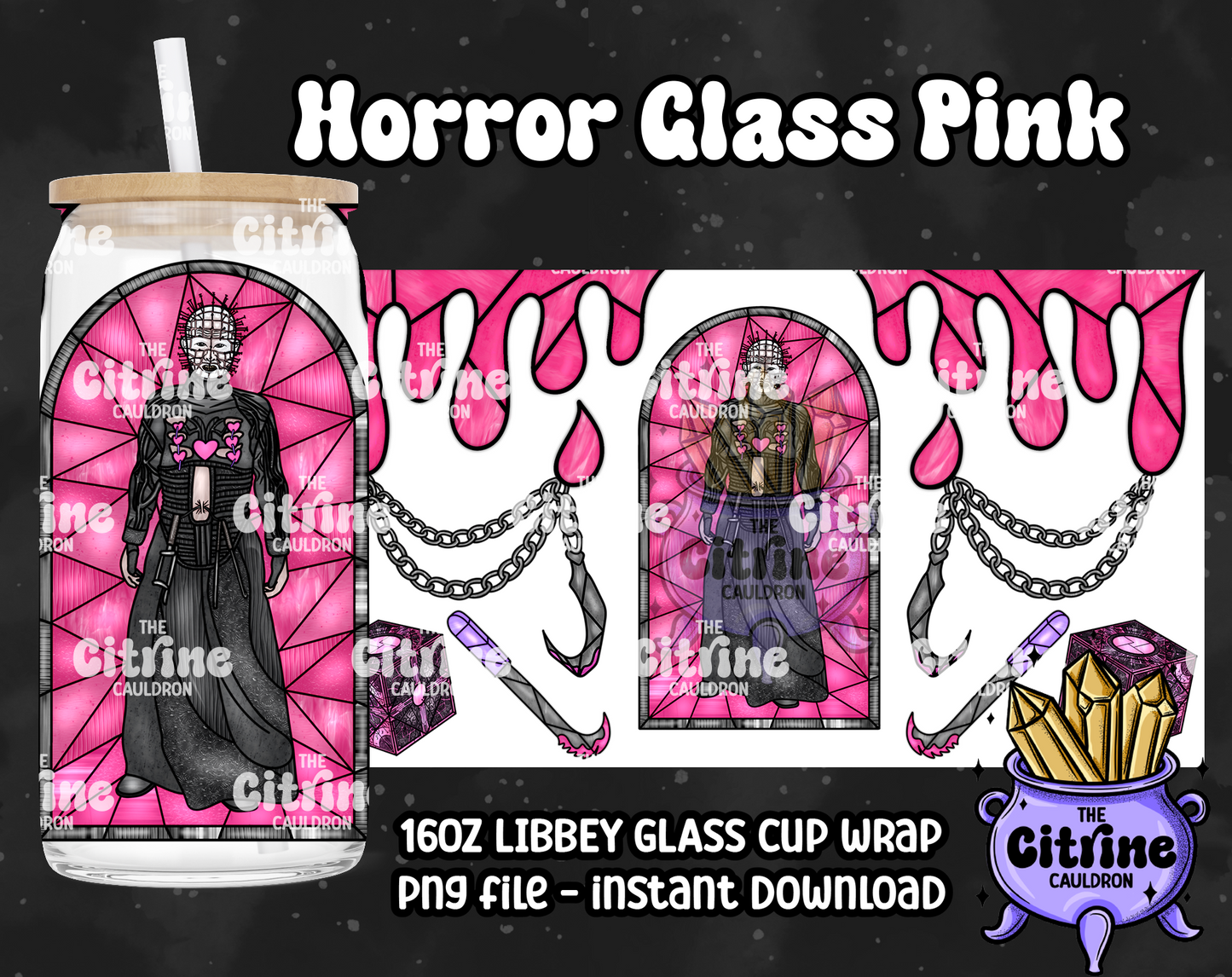 Horror Glass Pink - PNG Wrap for Libbey 16oz Glass Can