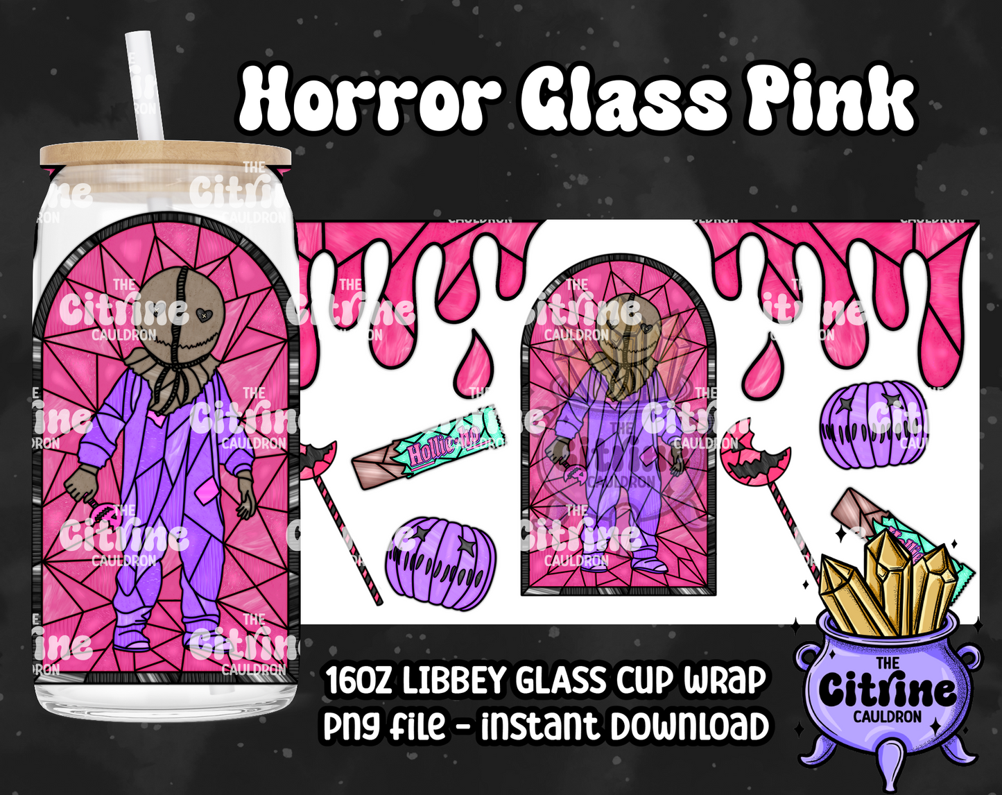 Horror Glass Pink - PNG Wrap for Libbey 16oz Glass Can