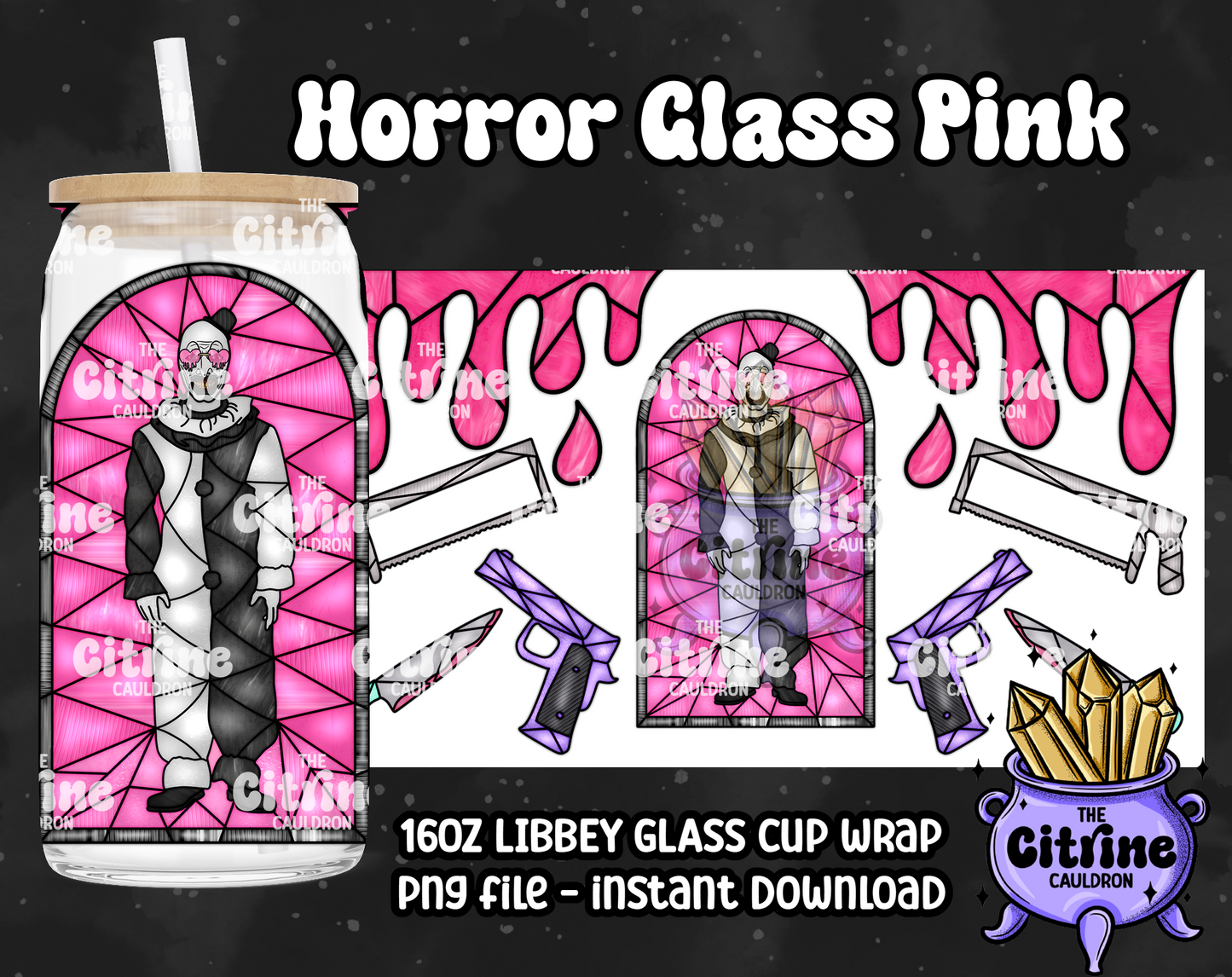 Horror Glass Pink - PNG Wrap for Libbey 16oz Glass Can
