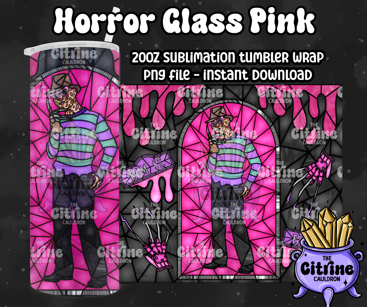 Horror Glass Pink - PNG Wrap for Sublimation 20oz Tumbler