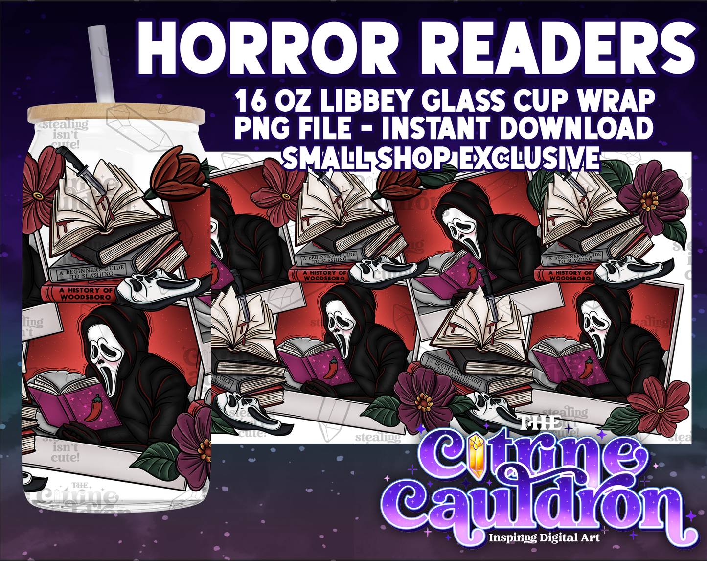 Horror Readers - PNG Wrap for Libbey 16oz Glass Can