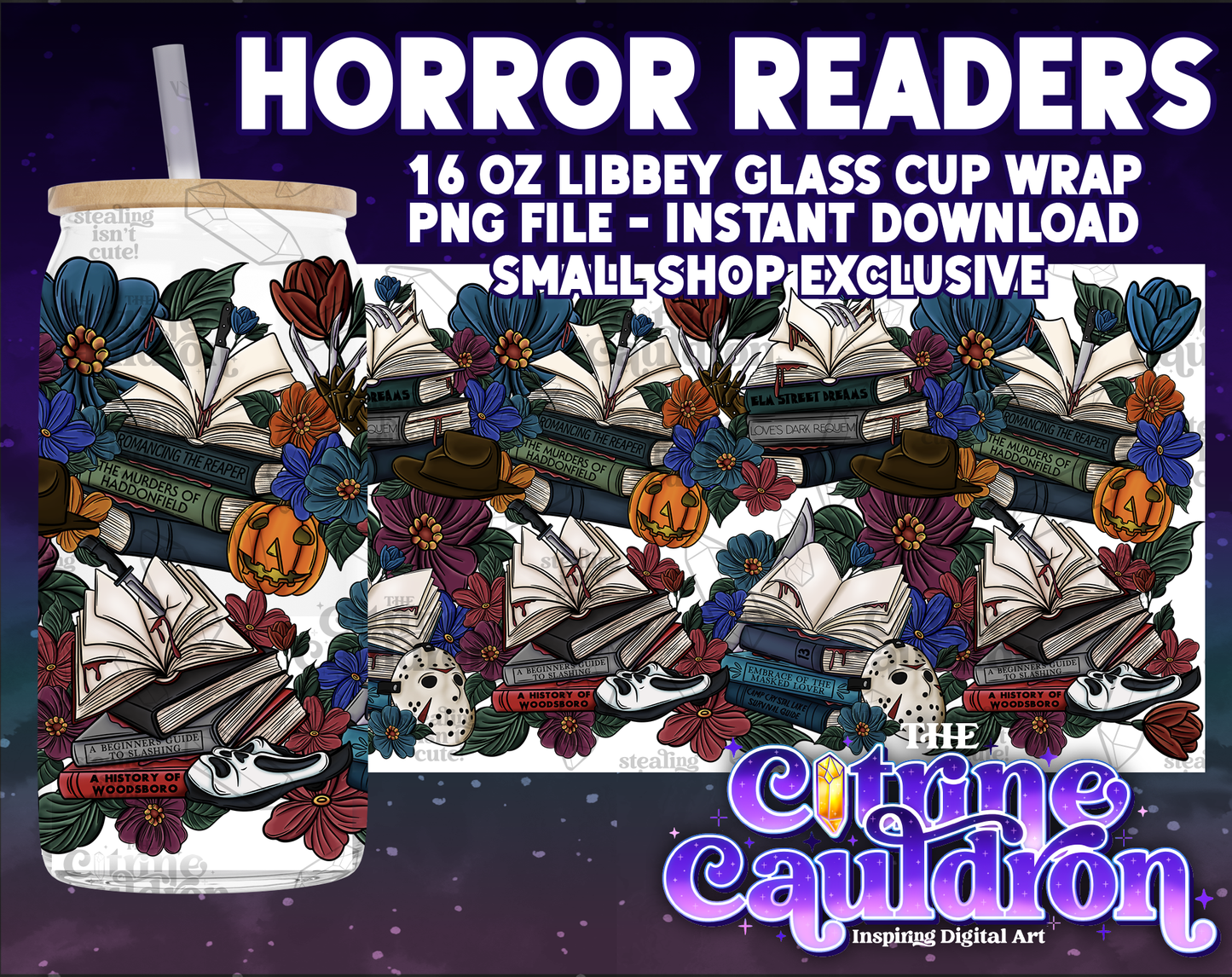 Horror Readers - PNG Wrap for Libbey 16oz Glass Can