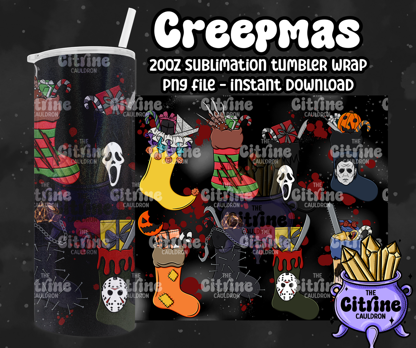 Horror Stockings - PNG Wrap for Sublimation 20oz Tumbler