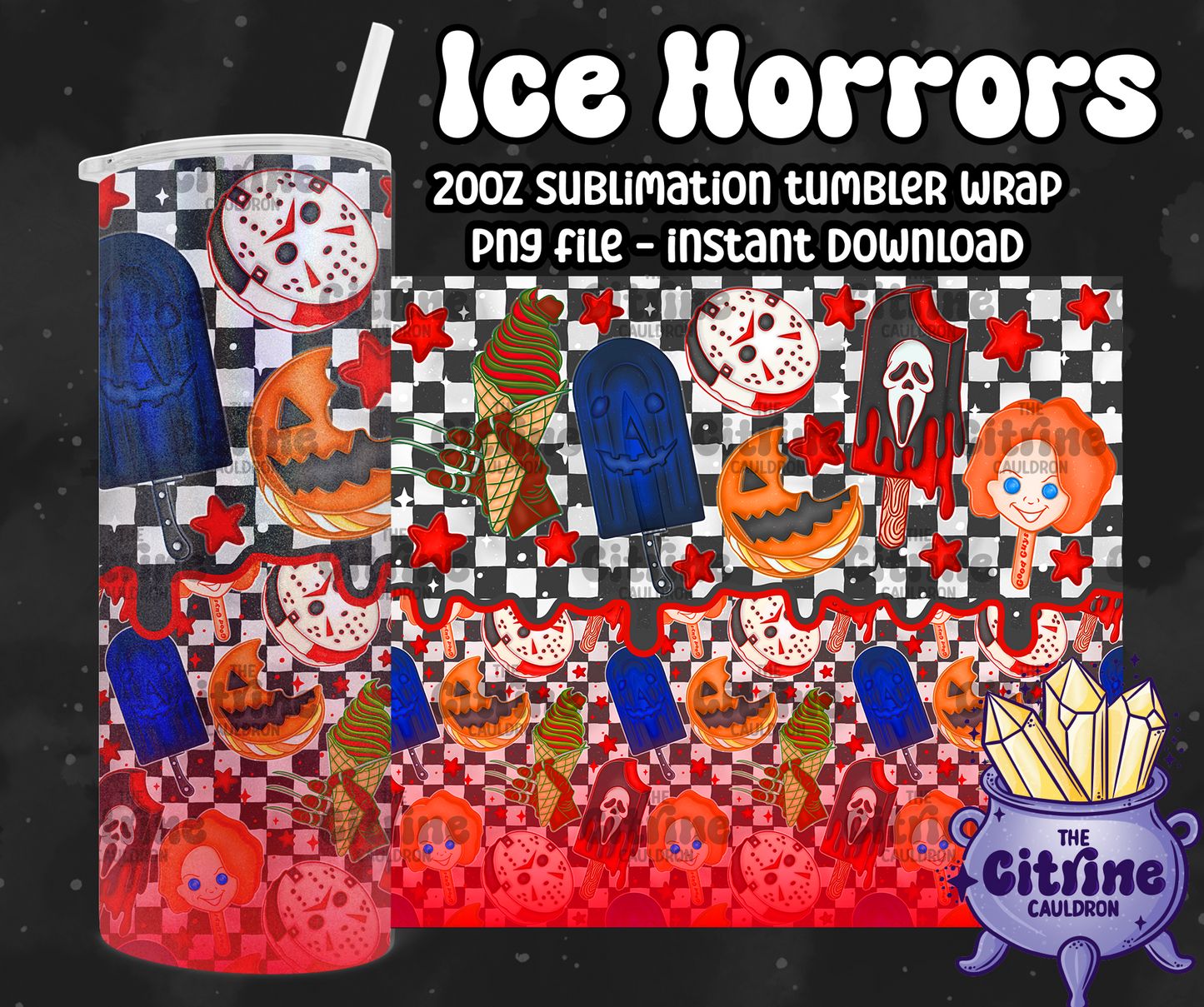 Ice Horrors - PNG Wrap for Sublimation 20oz Tumbler