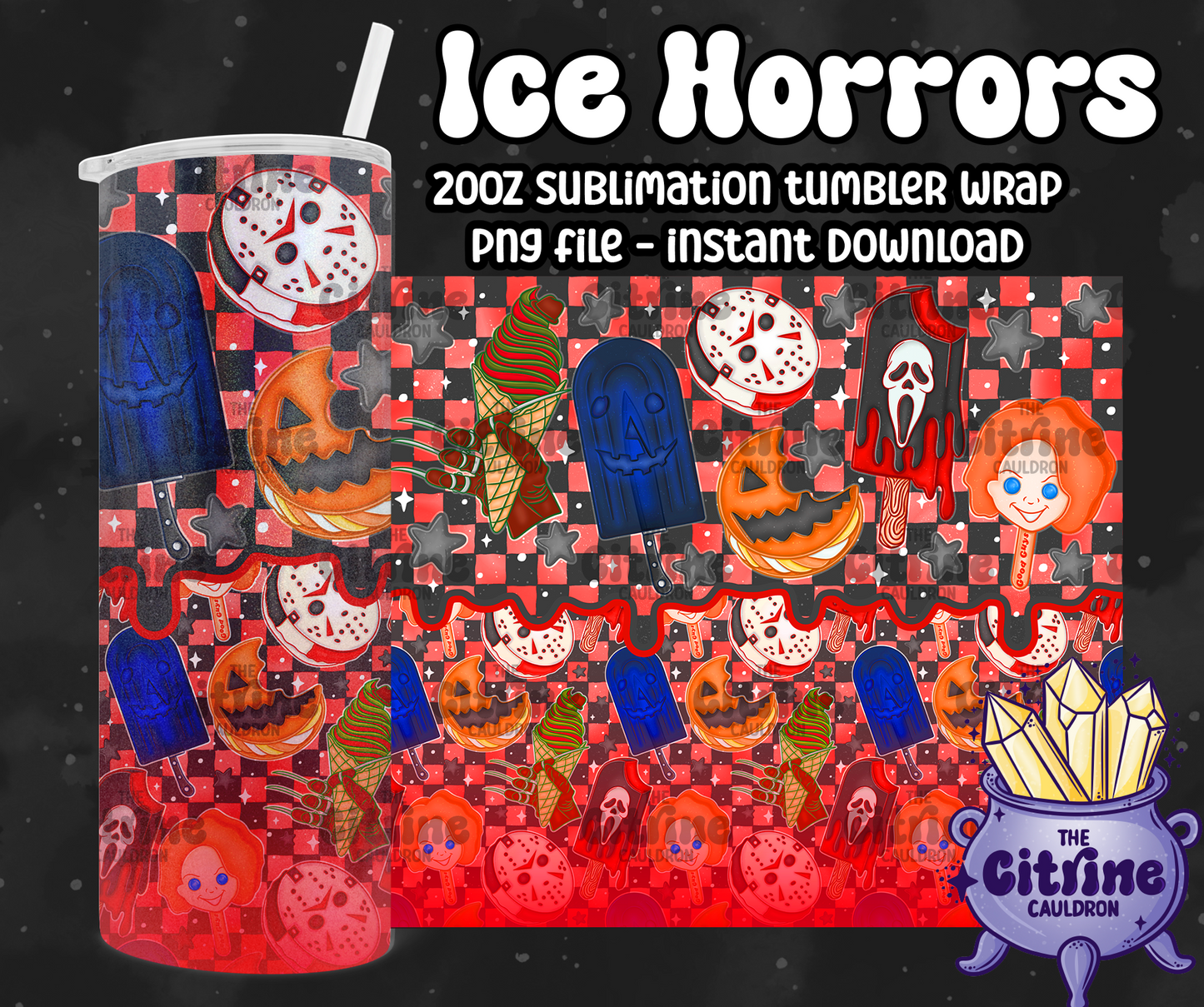 Ice Horrors - PNG Wrap for Sublimation 20oz Tumbler