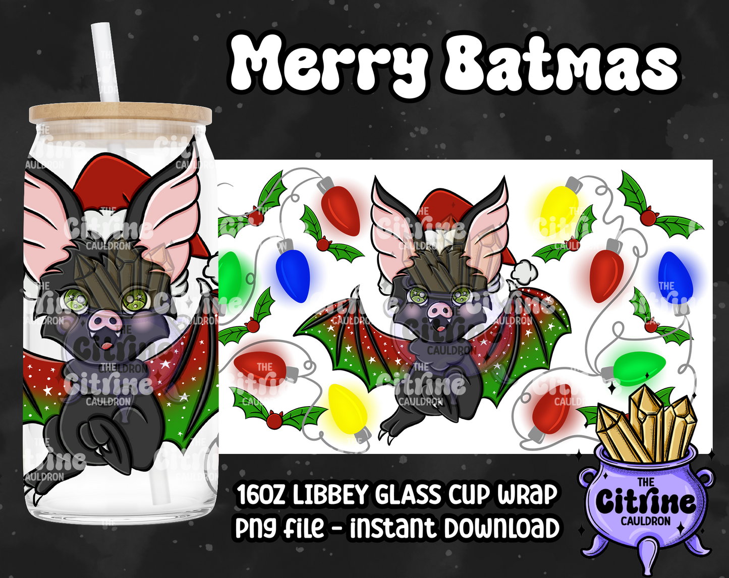 Merry Batmas - PNG Wrap for Libbey 16oz Glass Can