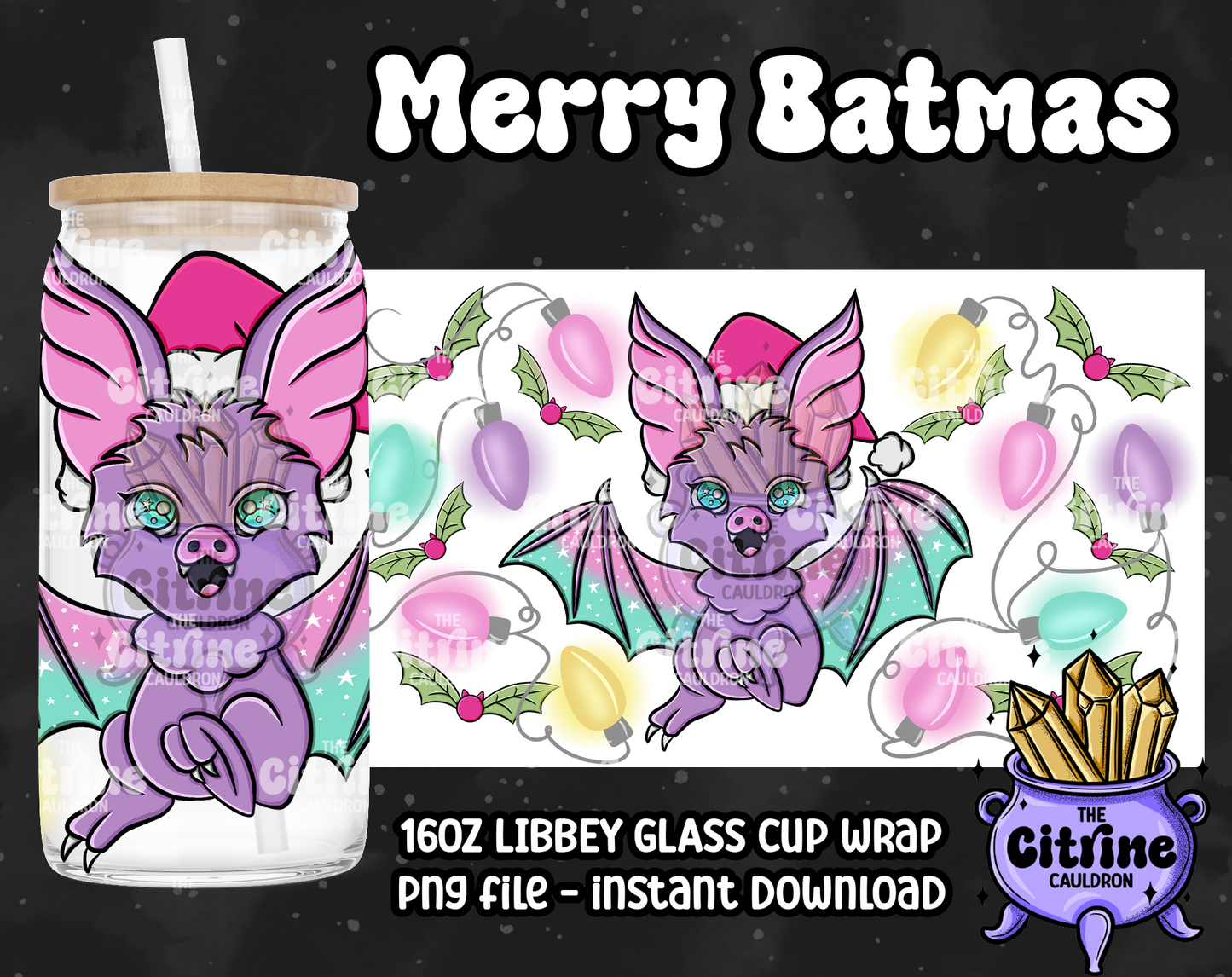 Merry Batmas - PNG Wrap for Libbey 16oz Glass Can