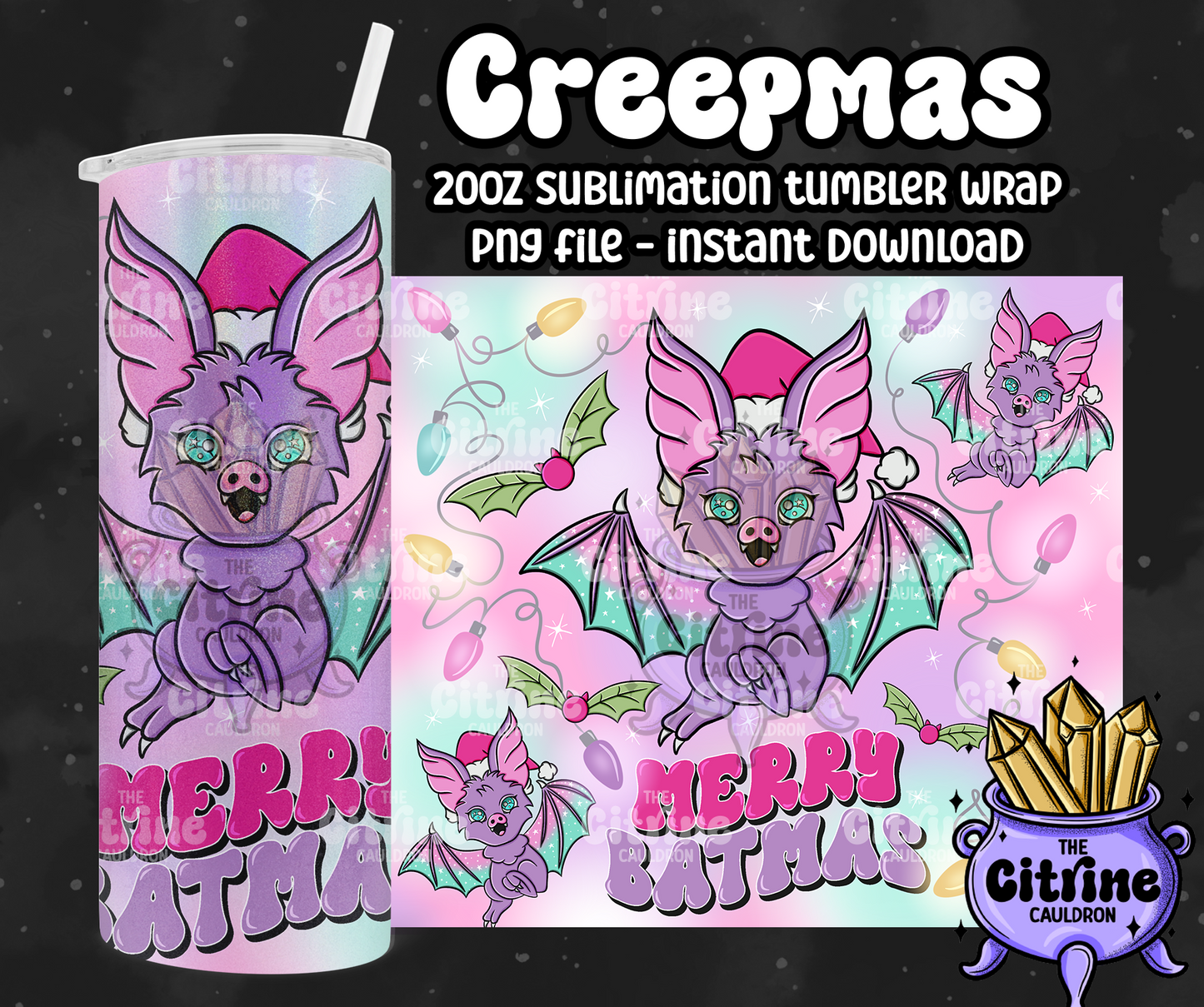 Merry Batmas - PNG Wrap for Sublimation 20oz Tumbler