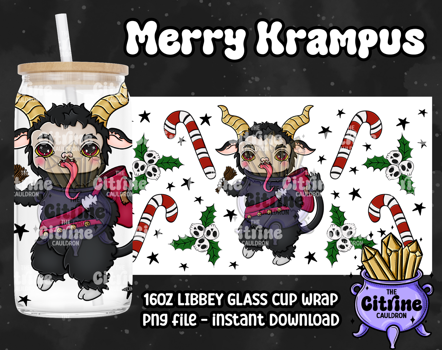 Merry Krampus - PNG Wrap for Libbey 16oz Glass Can