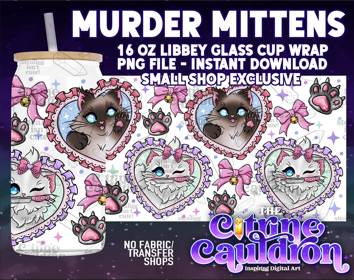 Murder Mittens - PNG Wrap for Libbey 16oz Glass Can - SMALL SHOP