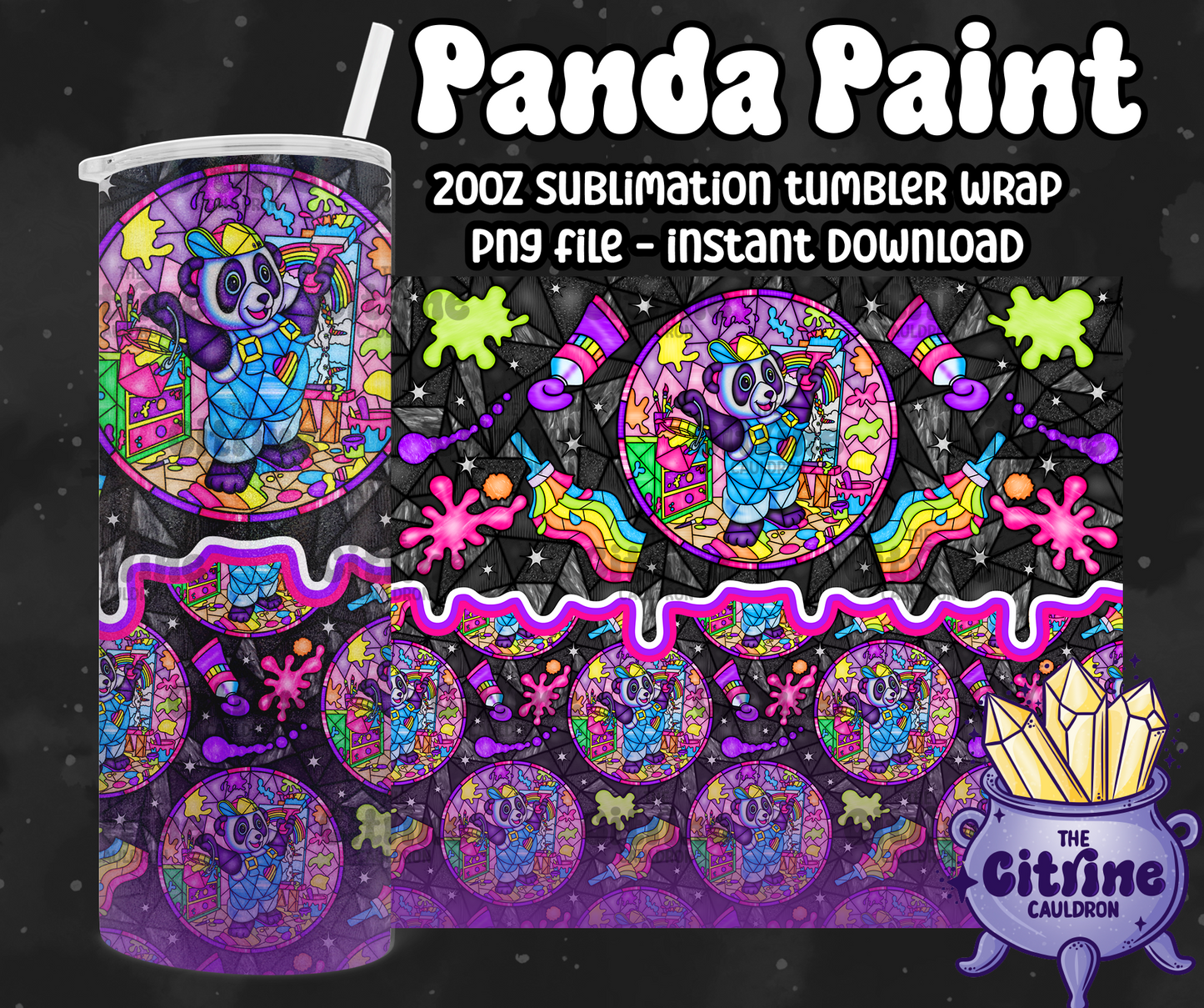 Panda Paint - PNG Wrap for Sublimation 20oz Tumbler