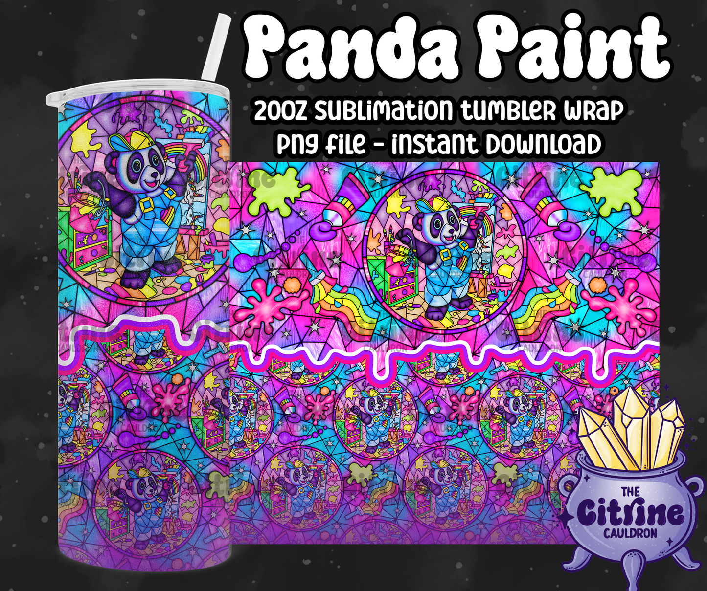Panda Paint - PNG Wrap for Sublimation 20oz Tumbler