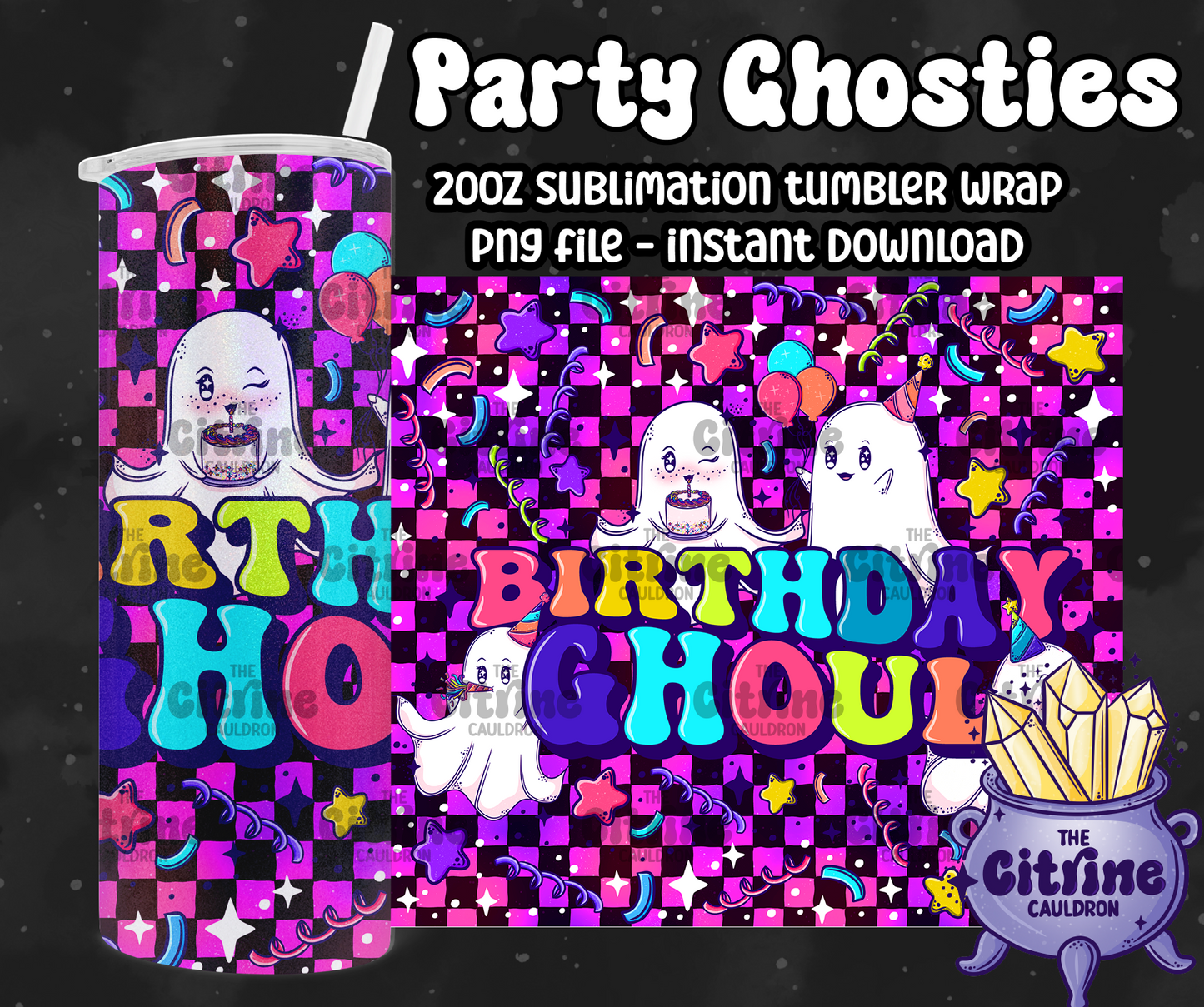 Party Ghosties - PNG Wrap for Sublimation 20oz Tumbler