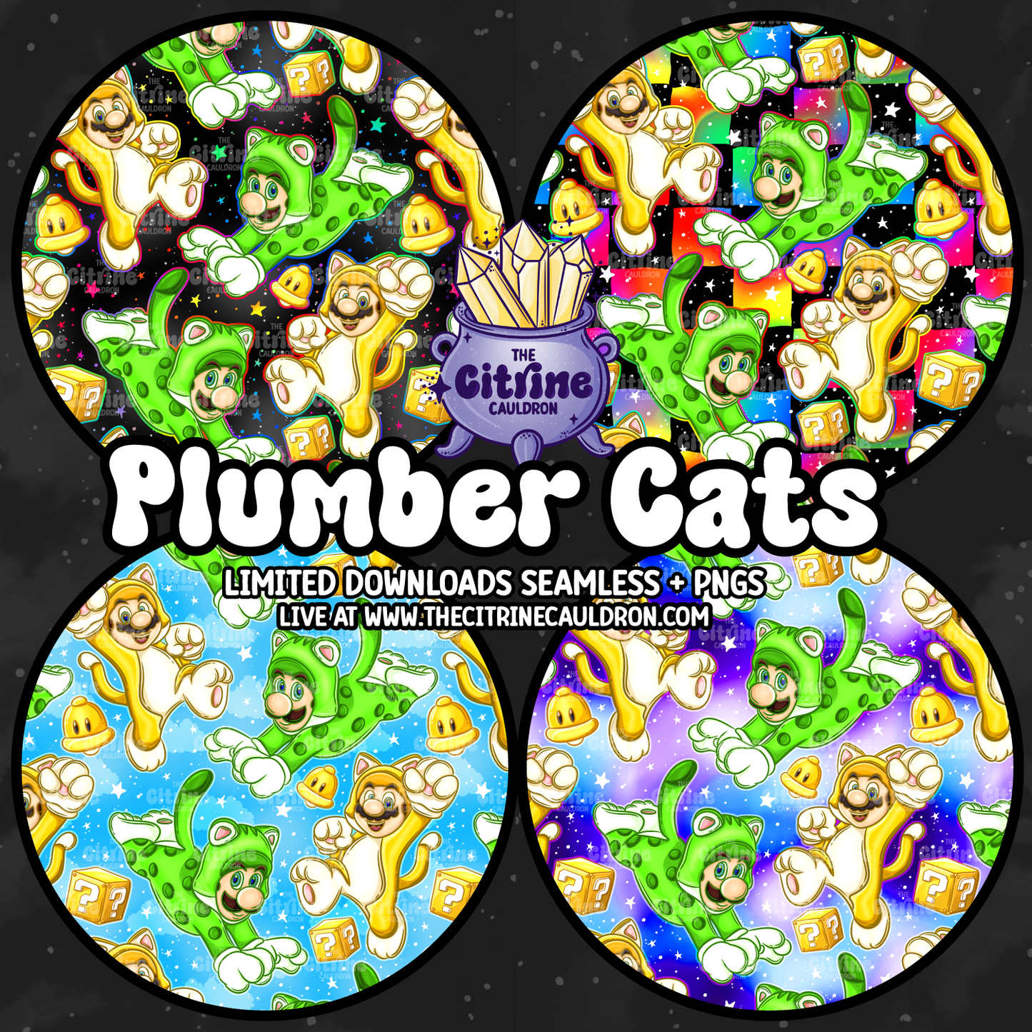 Gamer Cats Collection - Seamless, PNG Bundle & Coordinates
