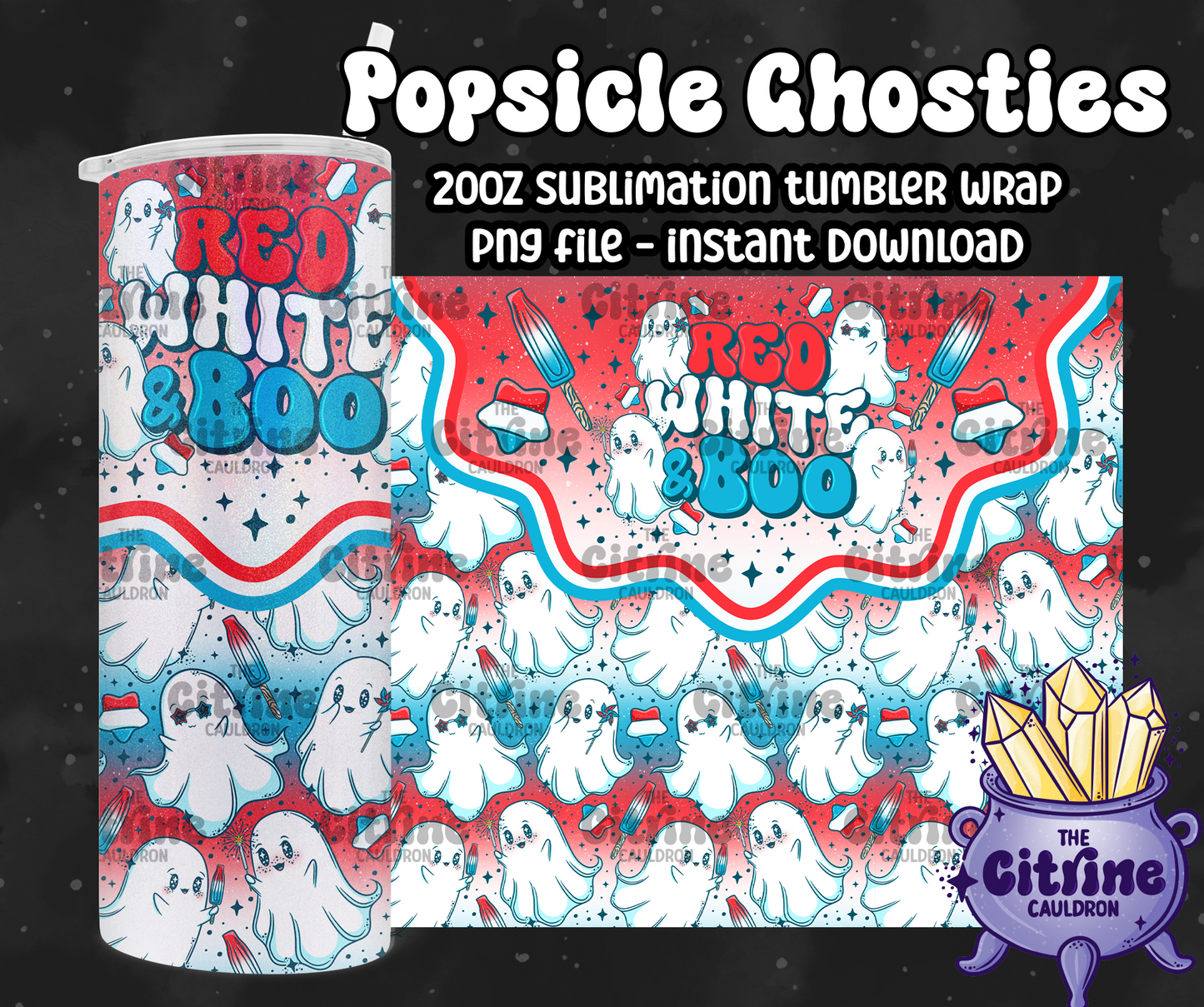 Popsicle Ghosties - PNG Wrap for Sublimation 20oz Tumbler