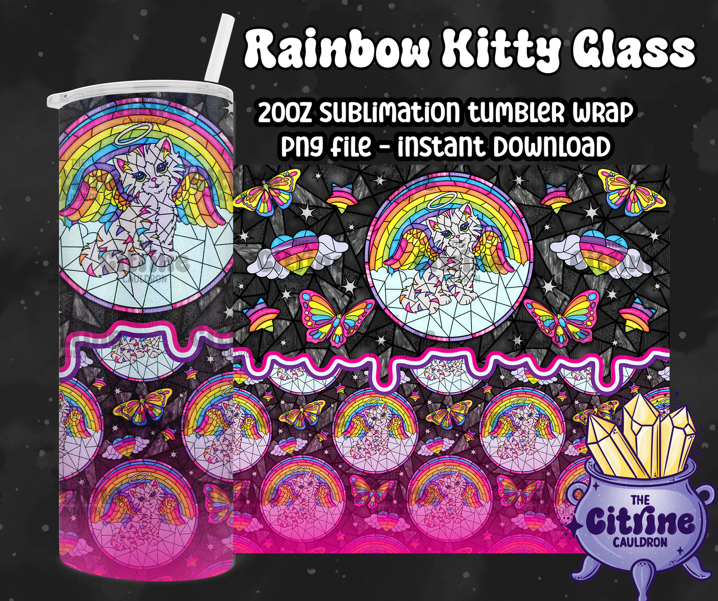 Rainbow Kitty Glass - PNG Wrap for Sublimation 20oz Tumbler