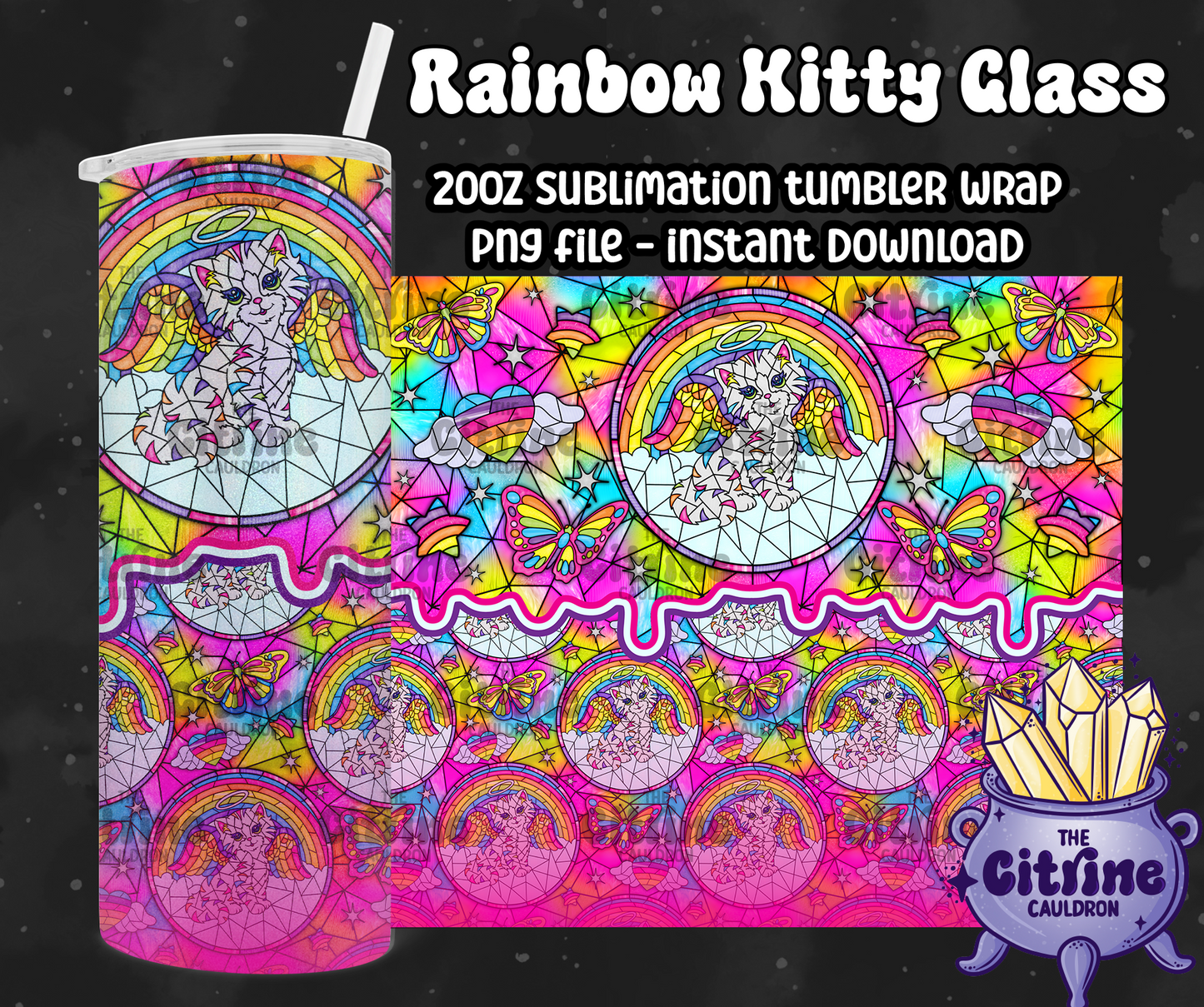 Rainbow Kitty Glass - PNG Wrap for Sublimation 20oz Tumbler