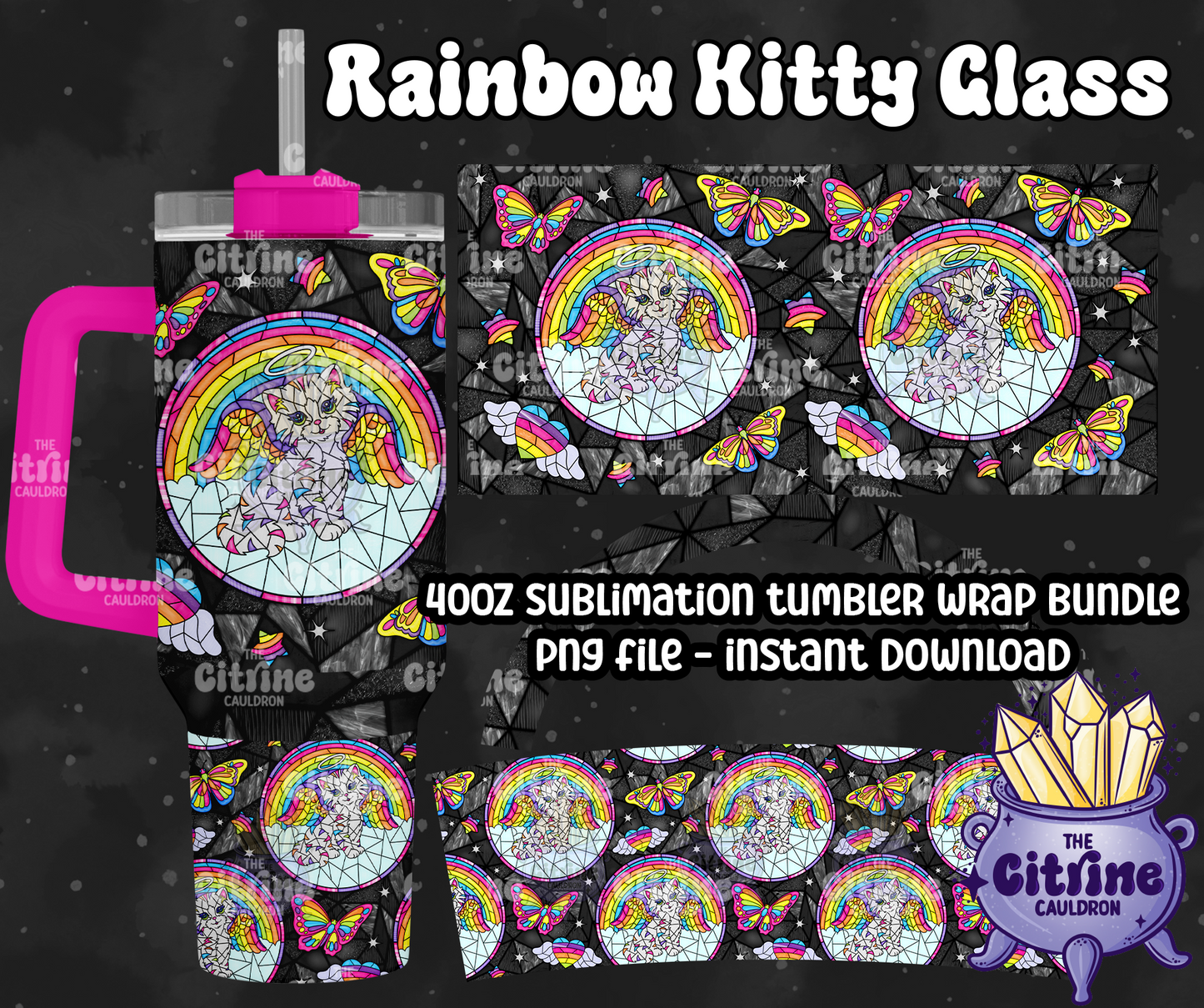 Rainbow Kitty Glass - PNG Wrap for Sublimation 40oz Tumbler