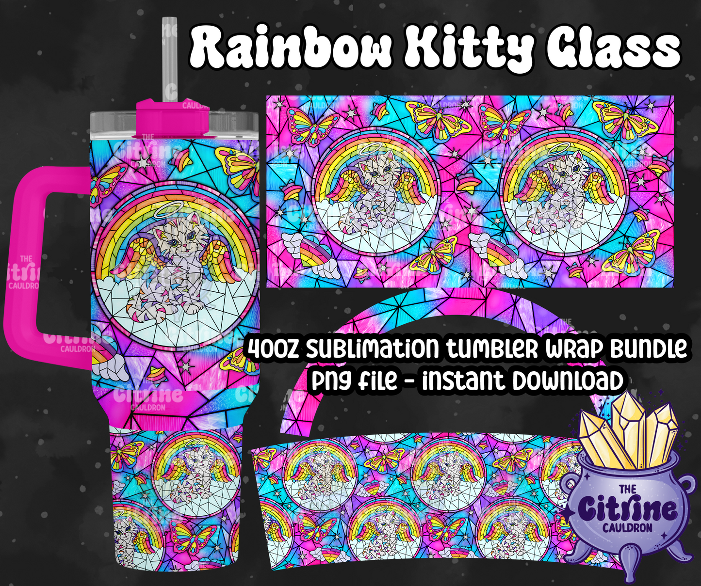 Rainbow Kitty Glass - PNG Wrap for Sublimation 40oz Tumbler