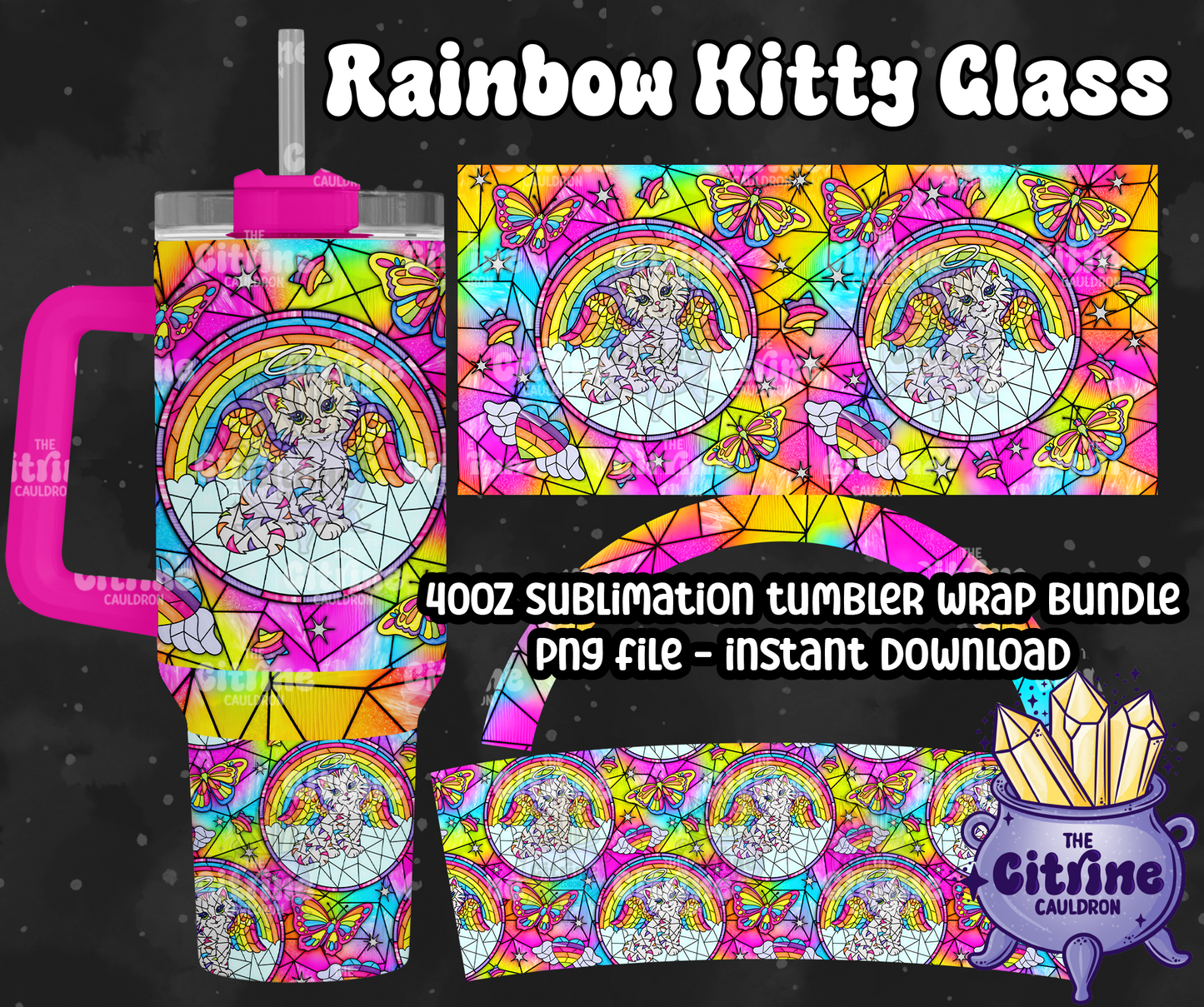 Rainbow Kitty Glass - PNG Wrap for Sublimation 40oz Tumbler