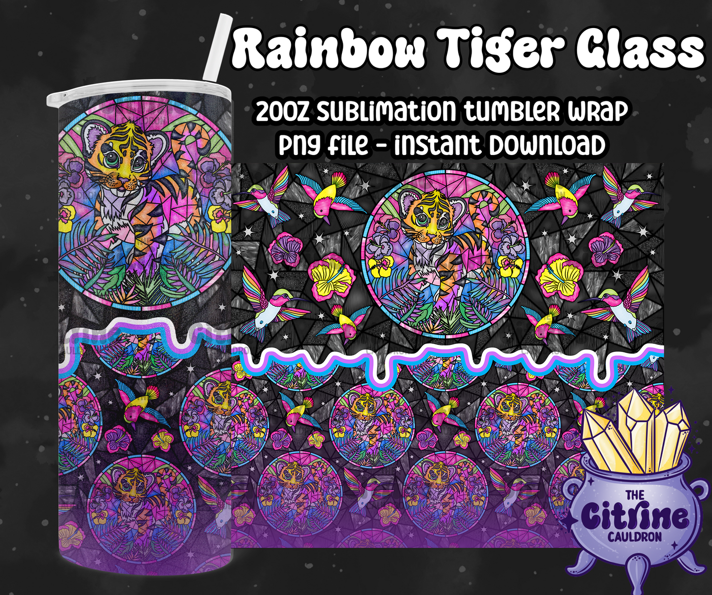 Rainbow Tiger Glass - PNG Wrap for Sublimation 20oz Tumbler