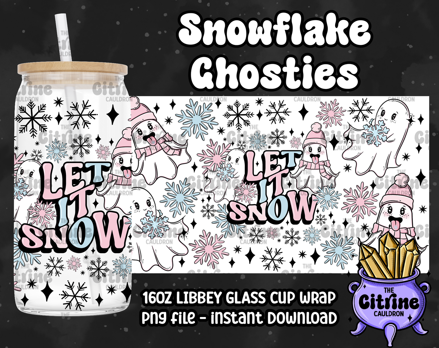 Snowflake Ghosties - PNG Wrap for Libbey 16oz Glass Can