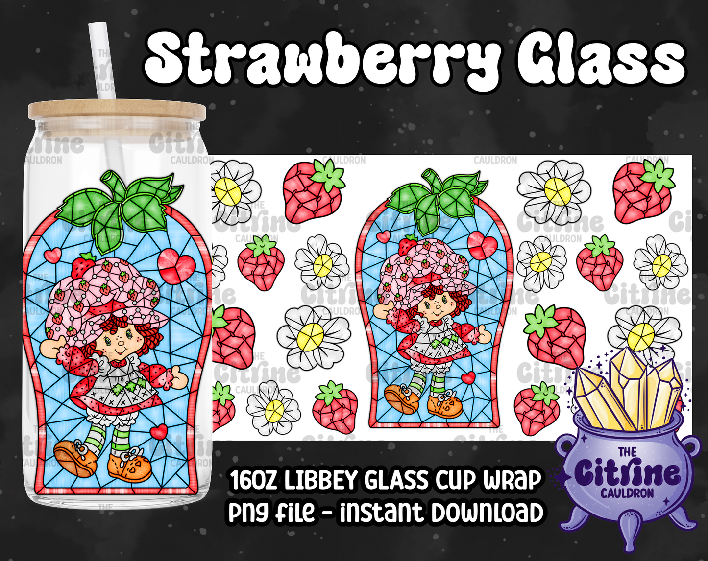 Strawberry Glass - PNG Wrap for Libbey 16oz Glass Can