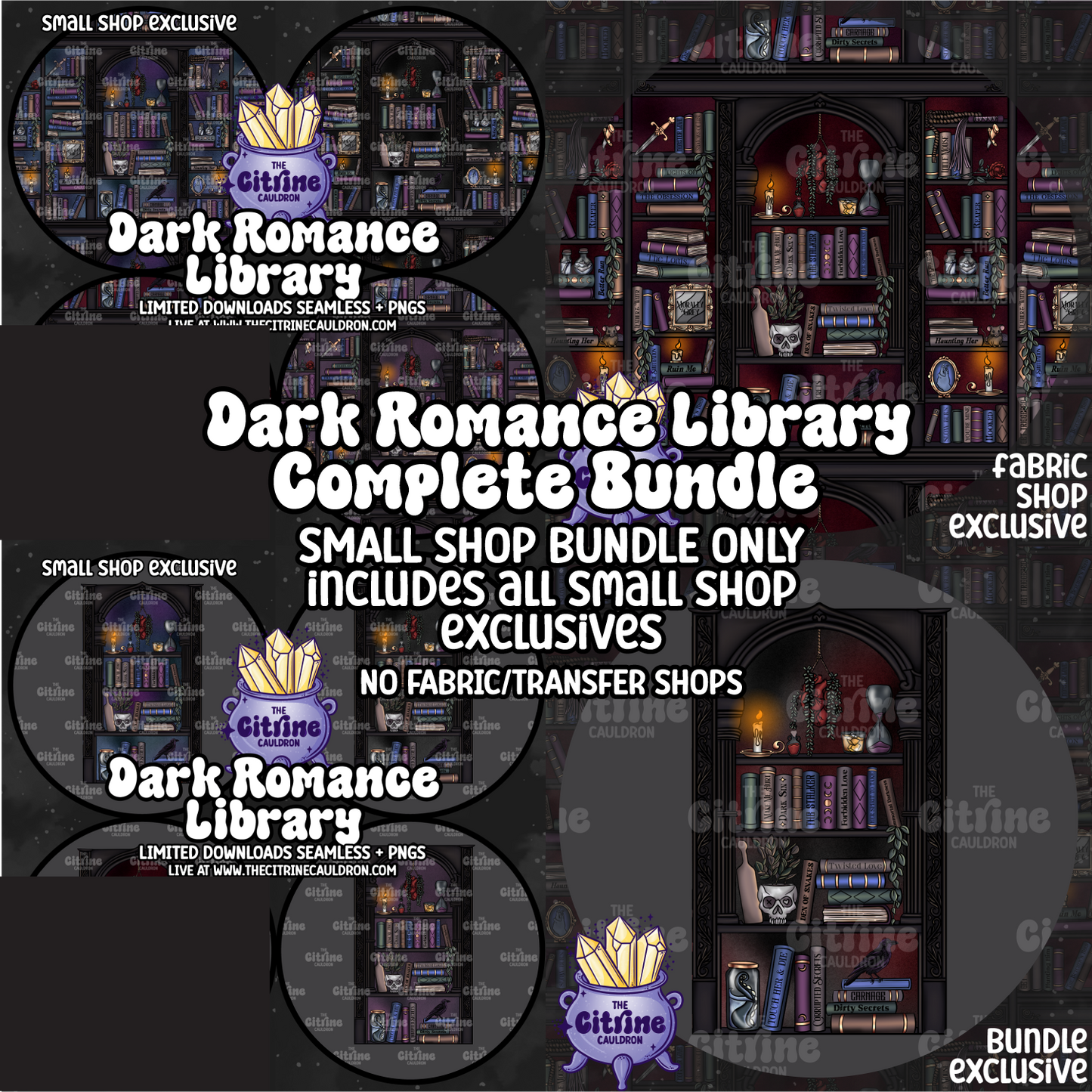 Dark Romance Library Collection - SMALL SHOP Seamless & PNG Bundle