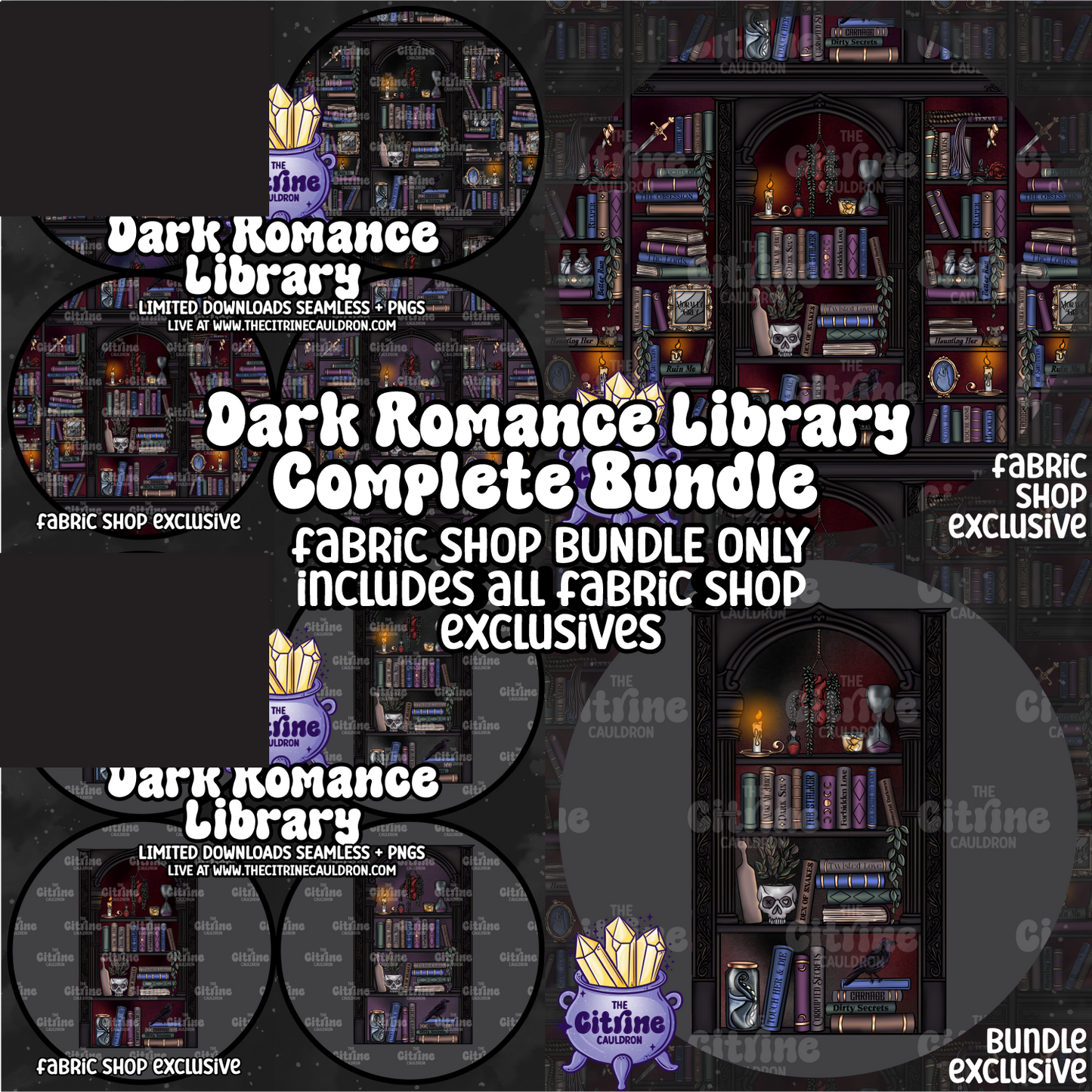 Dark Romance Library Collection - FABRIC SHOP Seamless & PNG Bundle