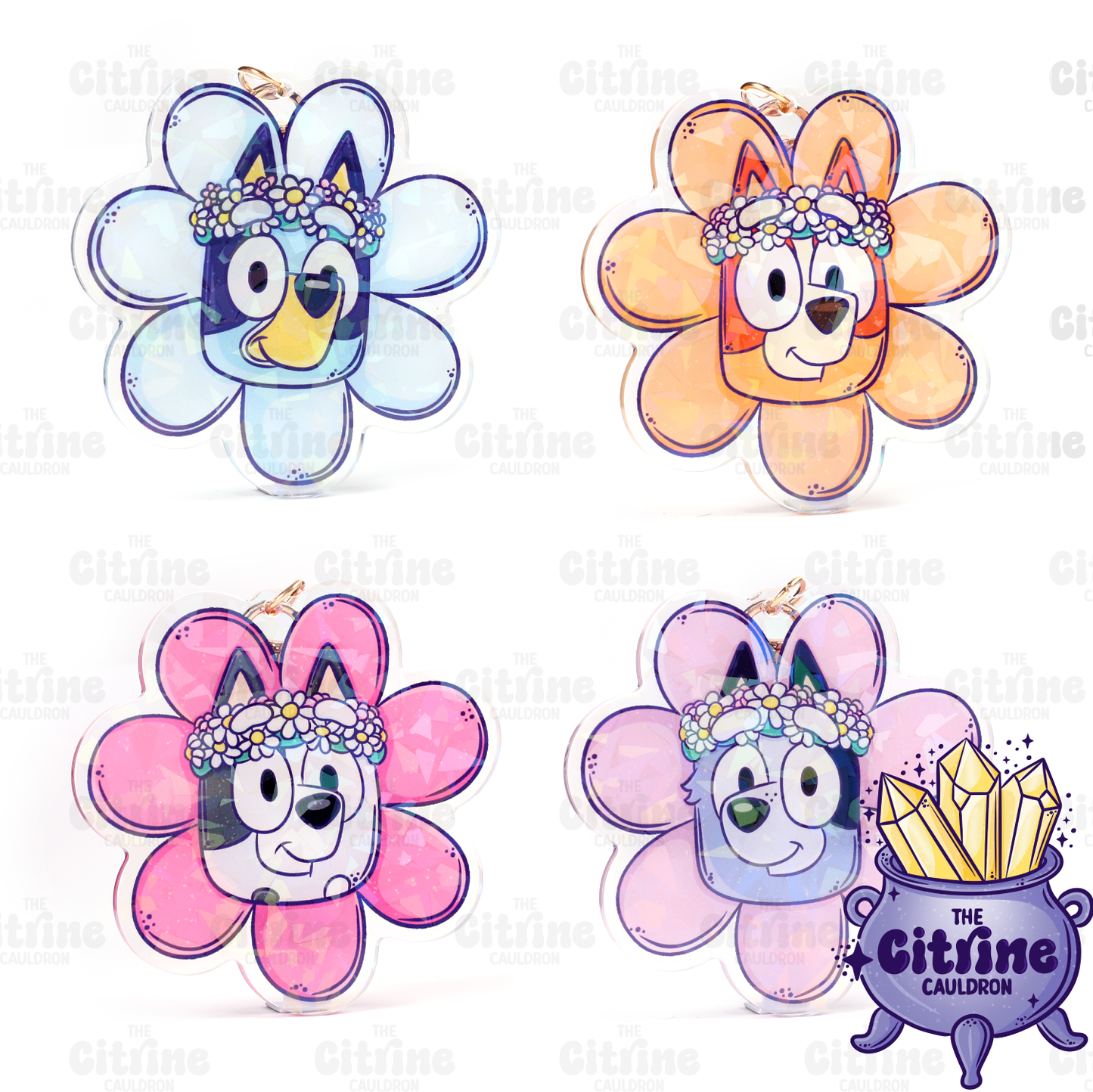 Flower Dogs - Holographic Acrylic Keychain