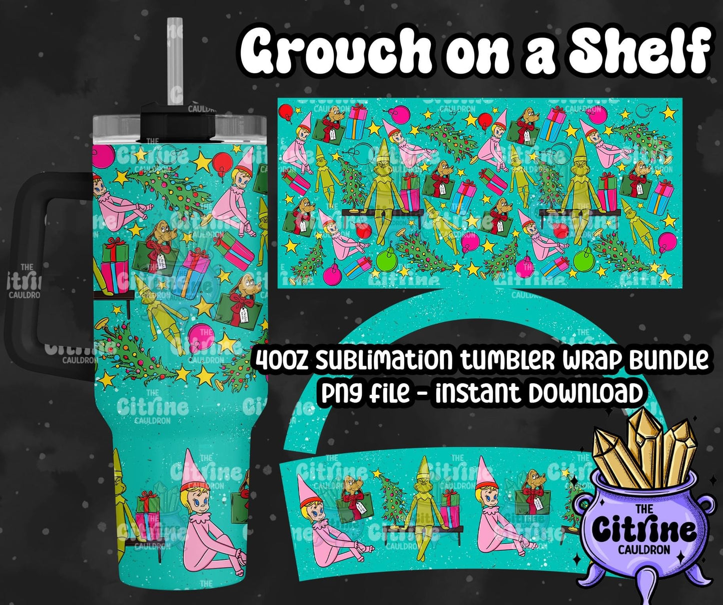 Grouch on a Shelf - PNG Wrap for Sublimation 40oz Tumbler