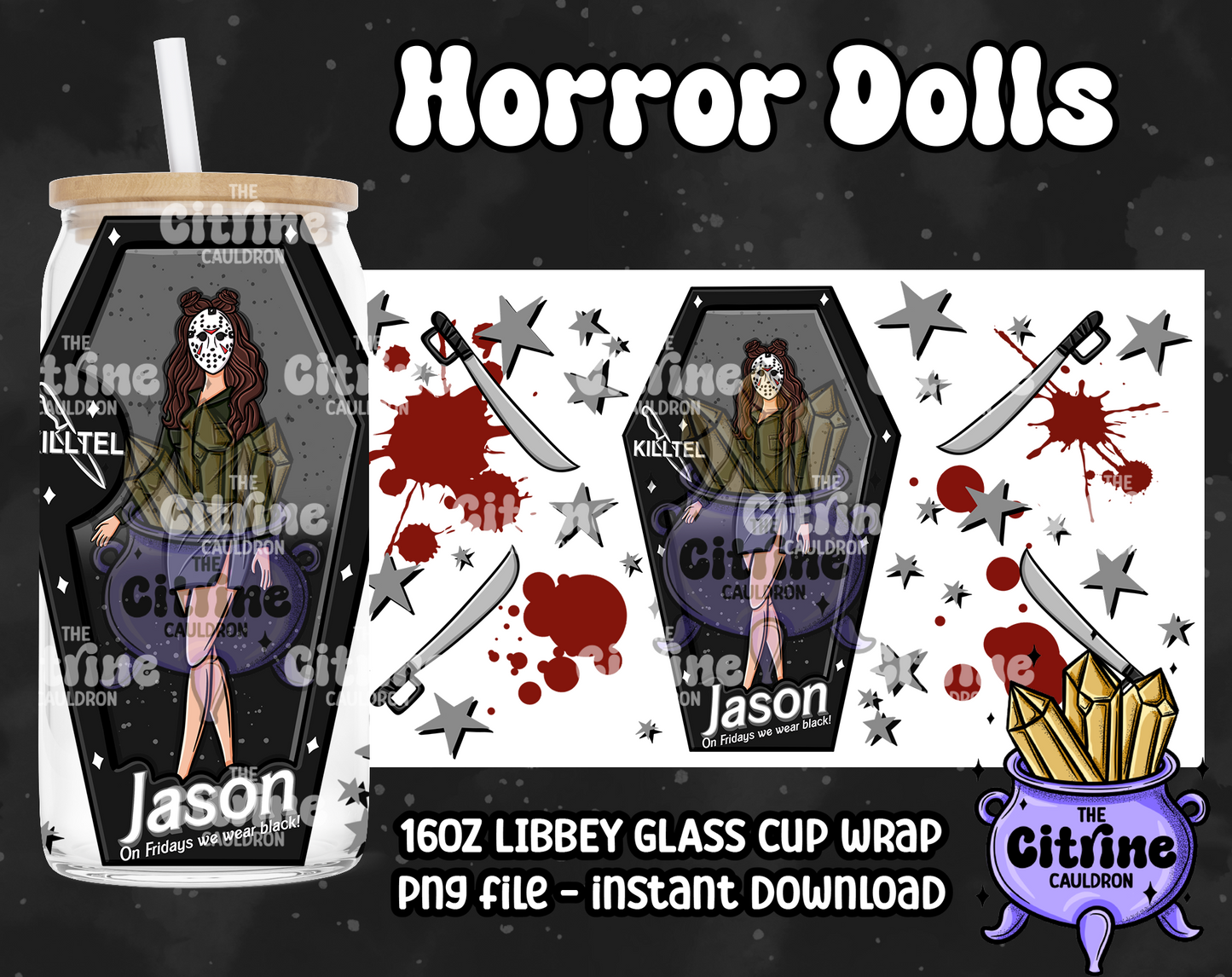 Horror Dolls Dark - PNG Wrap for Libbey 16oz Glass Can