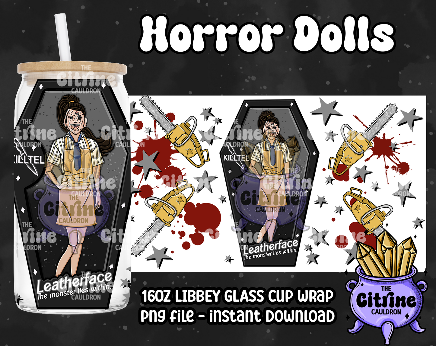 Horror Dolls Dark - PNG Wrap for Libbey 16oz Glass Can