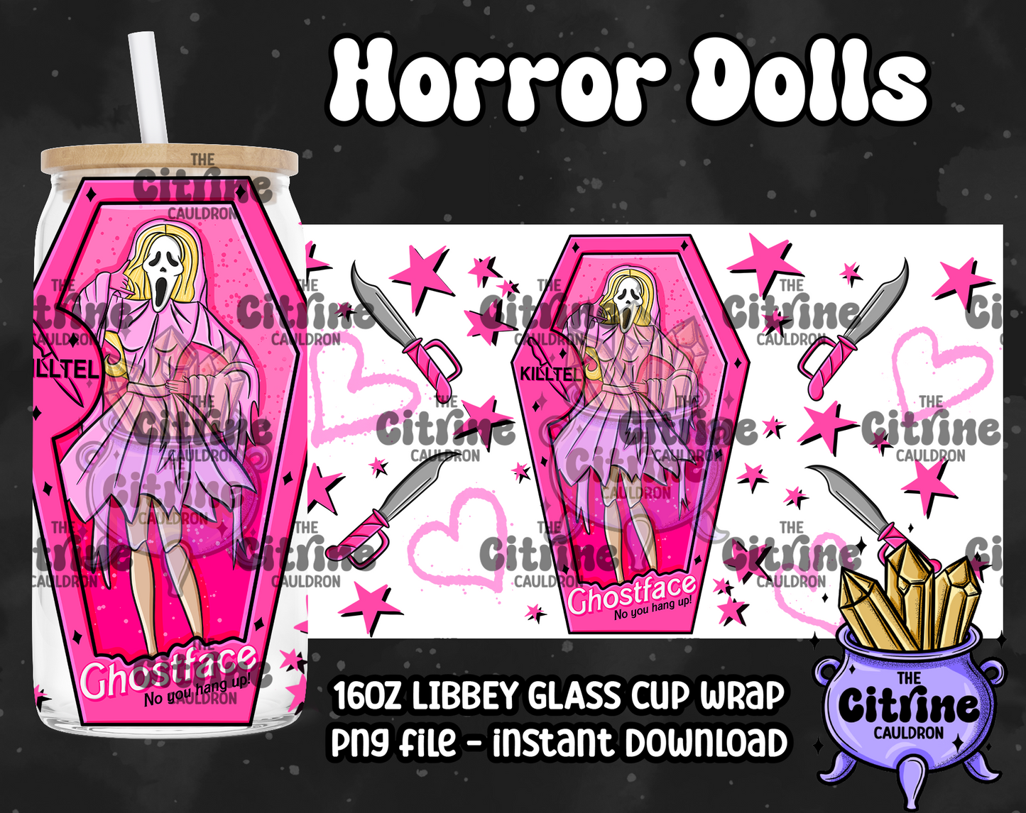 Horror Dolls Pink - PNG Wrap for Libbey 16oz Glass Can