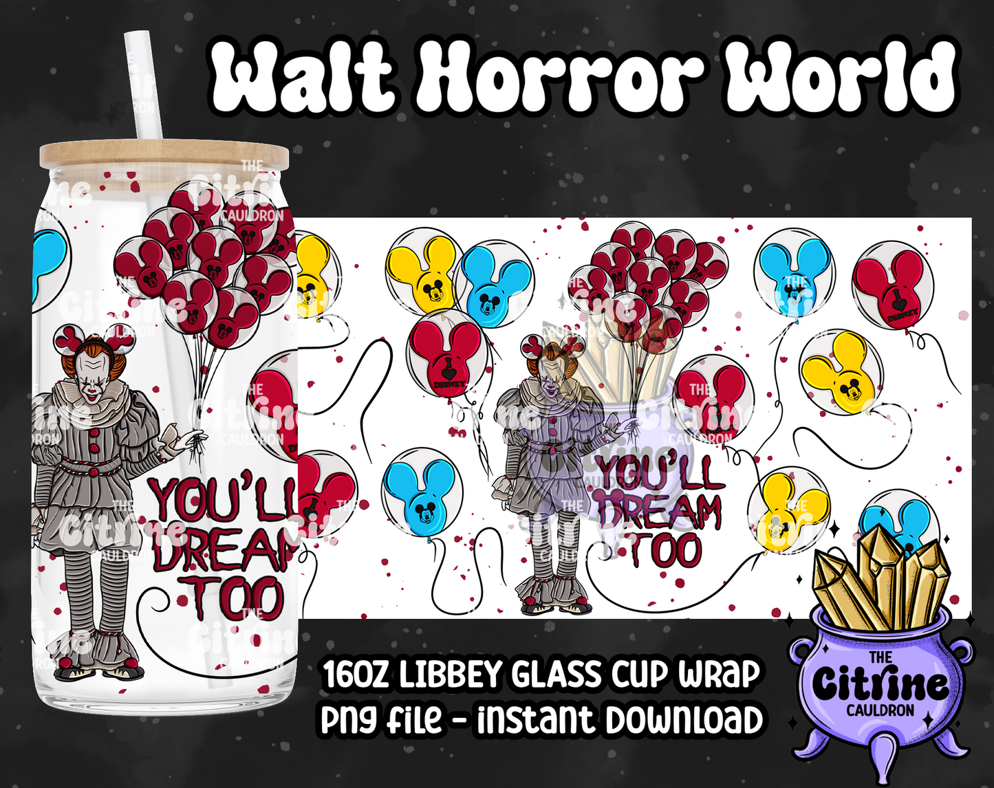 Walt Horror World - PNG Wrap for Libbey 16oz Glass Can